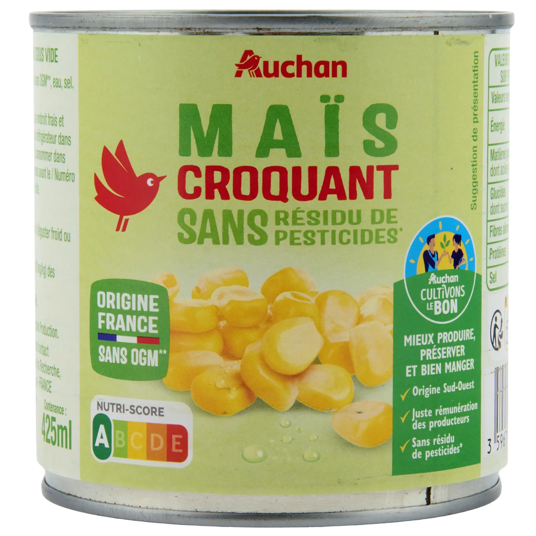 AUCHAN Maïs croquant sans résidu de pesticides sans OGM