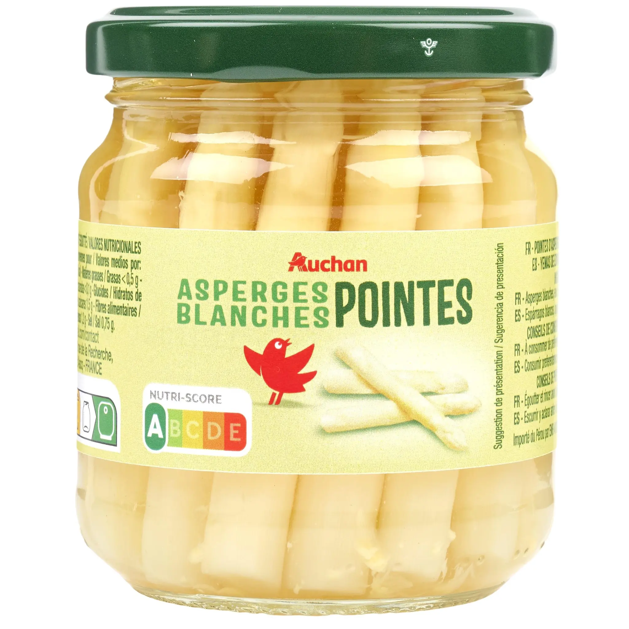 AUCHAN Pointes d'asperges blanches en bocal