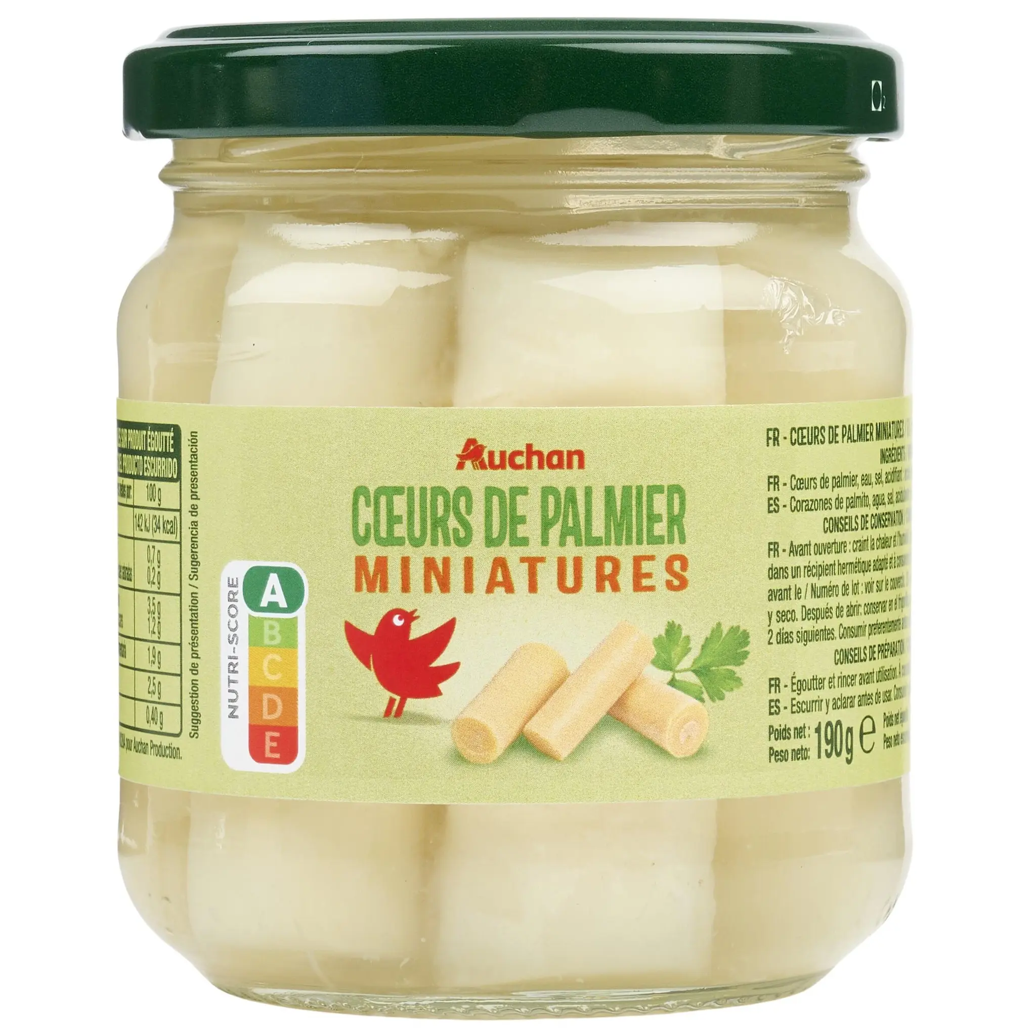 AUCHAN Coeurs de palmier miniatures bocal