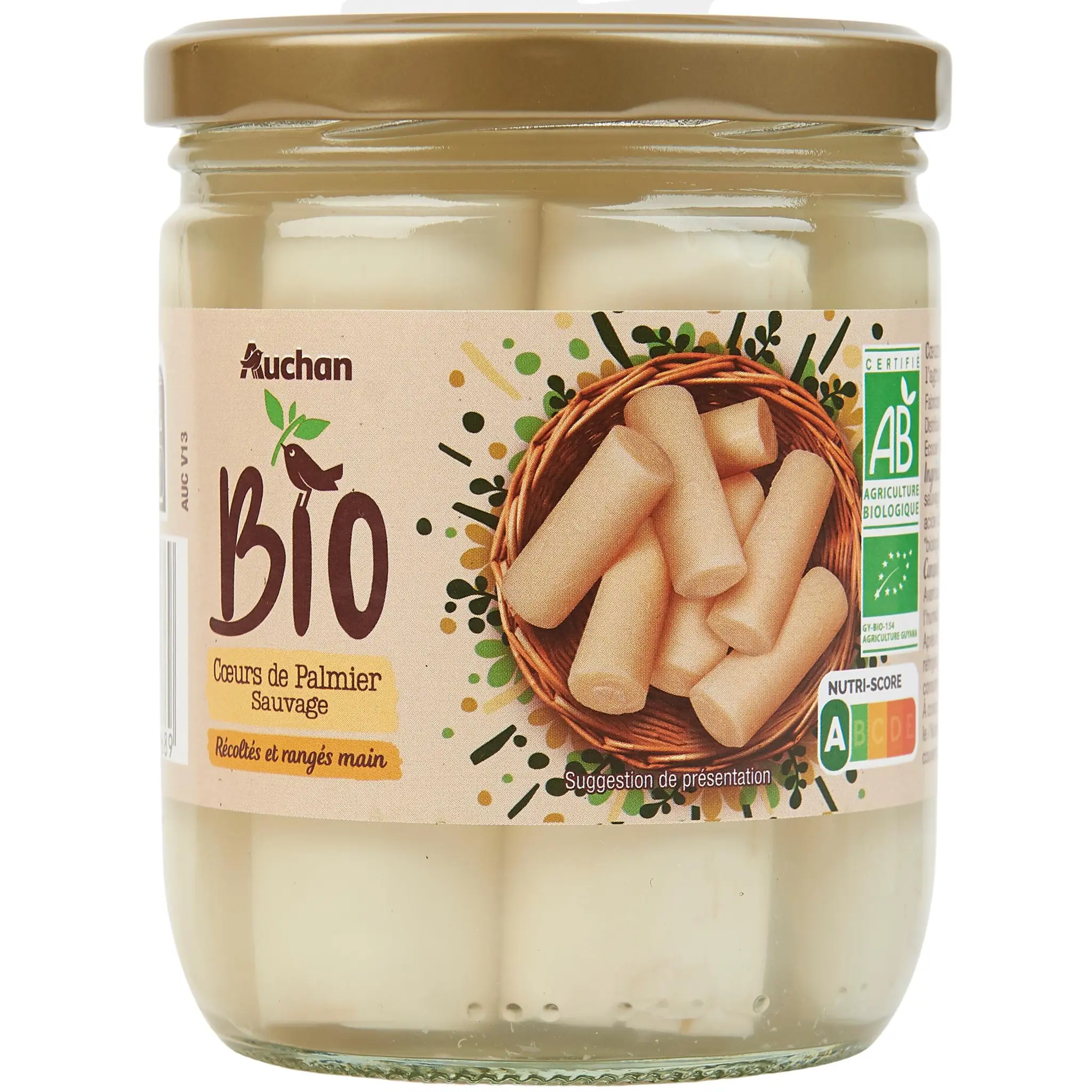 AUCHAN BIO Cœurs de palmier sauvage en bocal