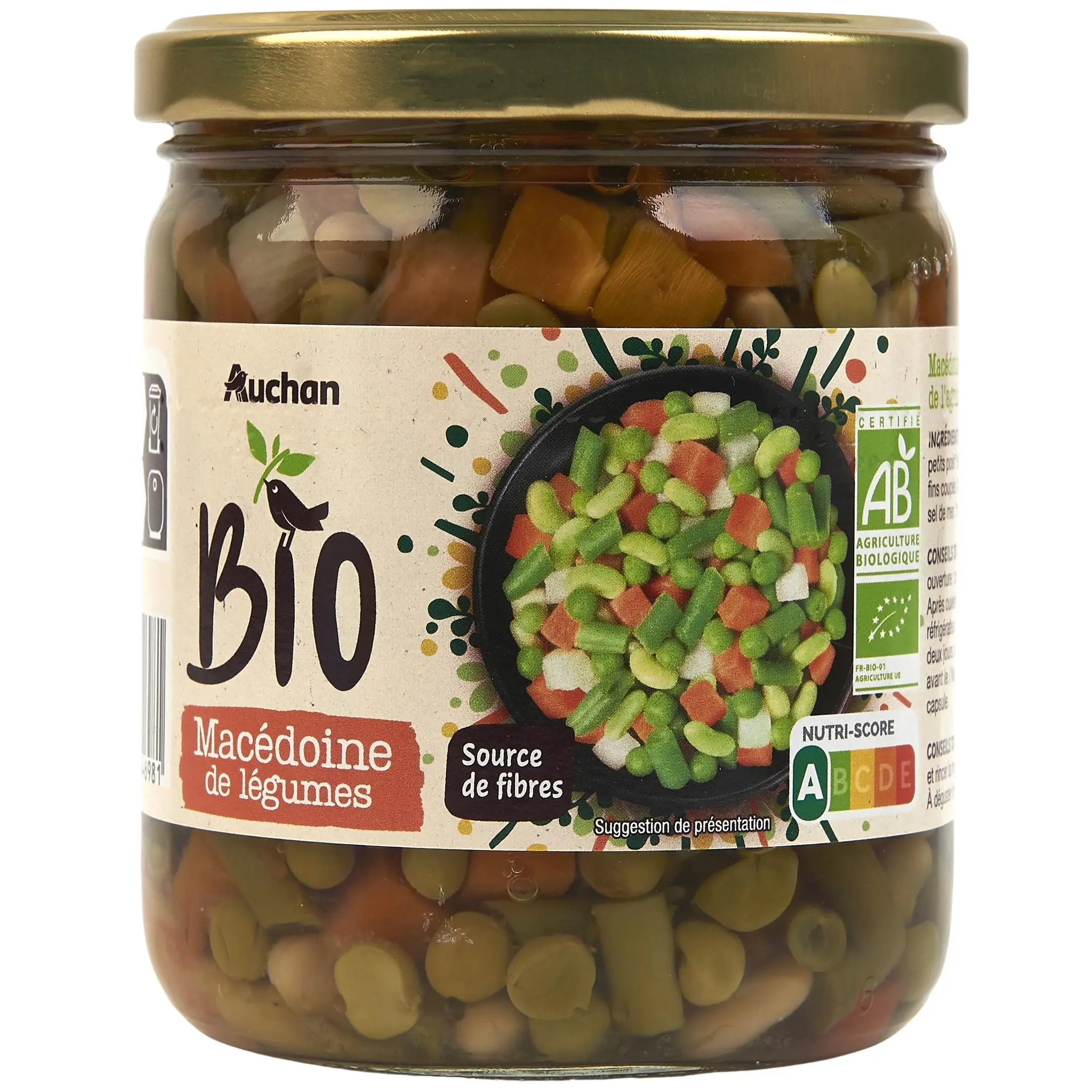 AUCHAN BIO Macédoine de légumes en bocal