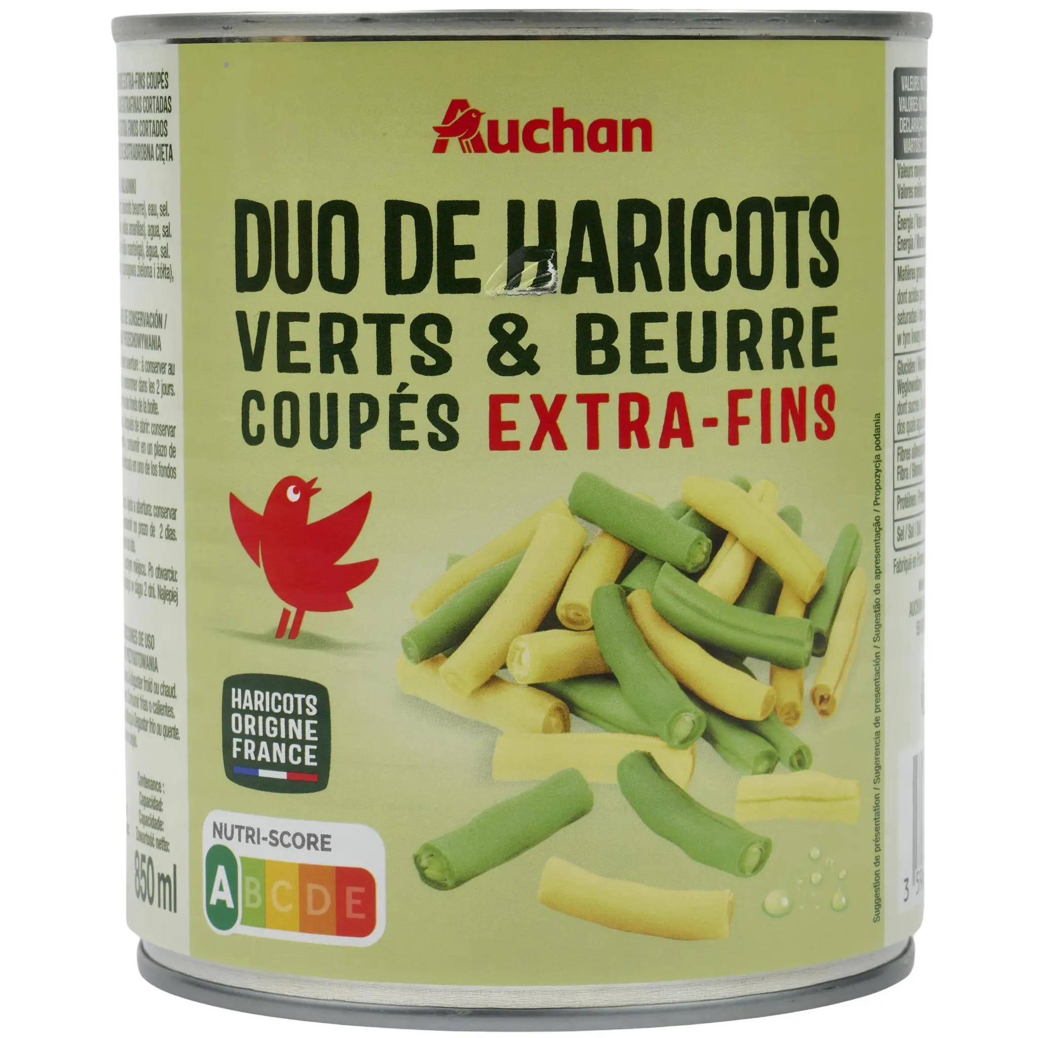 AUCHAN Duo d'haricots verts et beurre coupés origine France