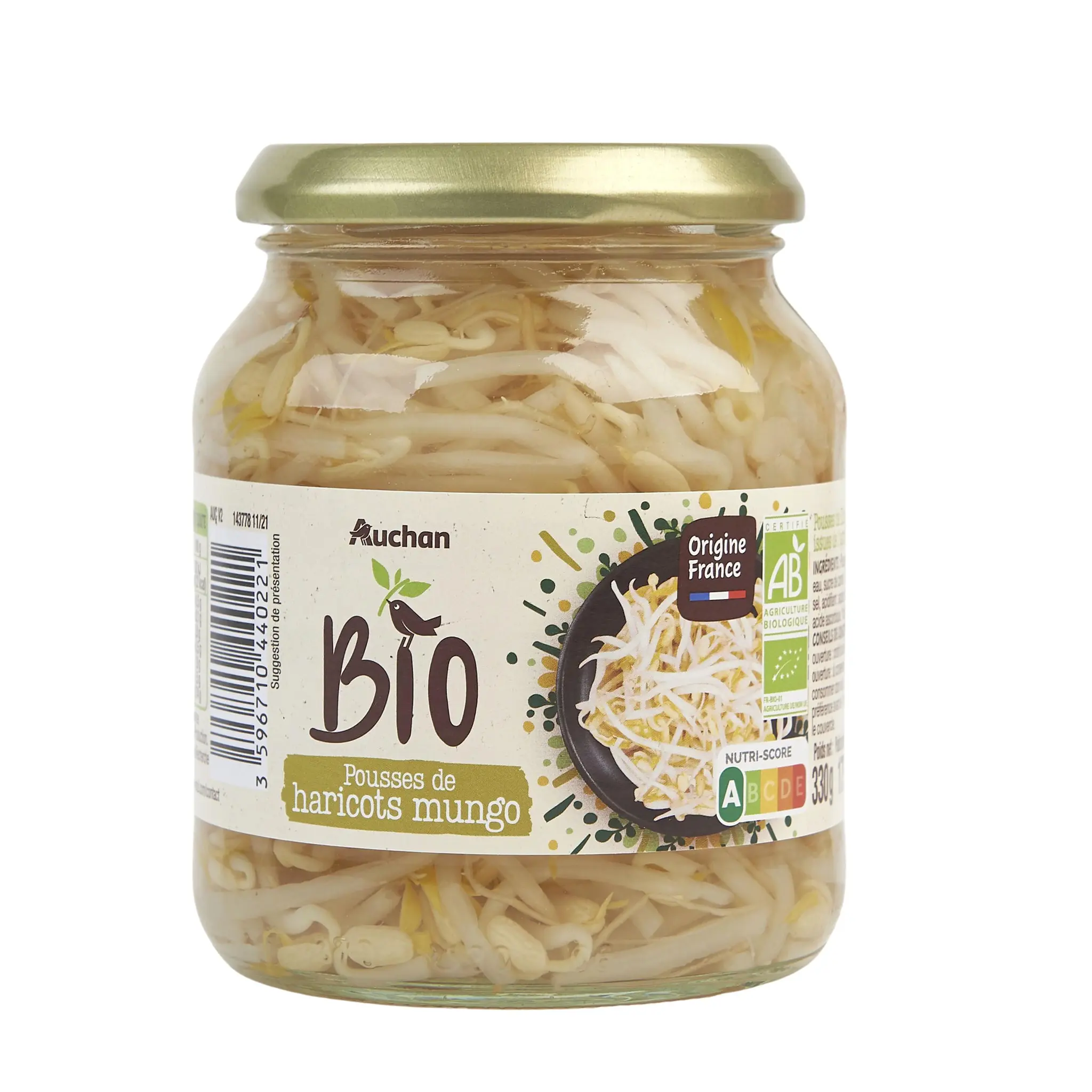 AUCHAN BIO Pousses de haricots mungo en bocal