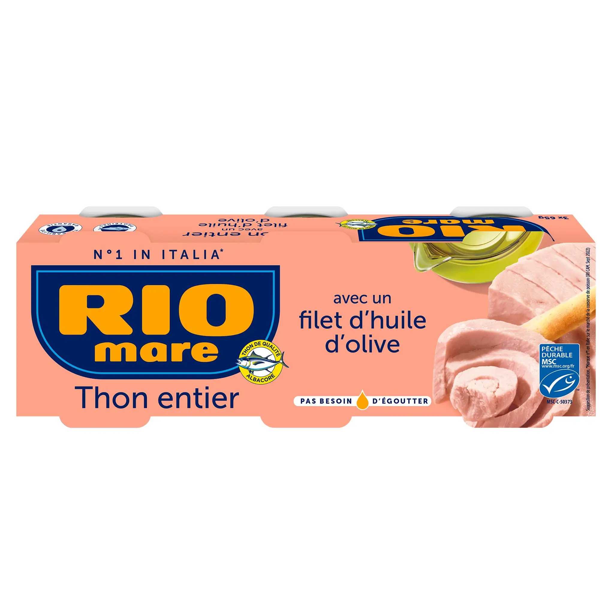 RIO MARE Thon entier avec un filet d'huile d'olive MSC