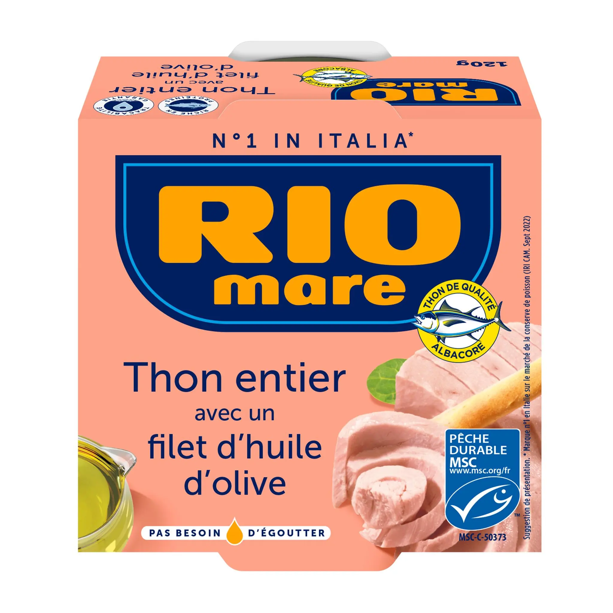 RIO MARE Thon entier avec filet d'huile d'olive MSC