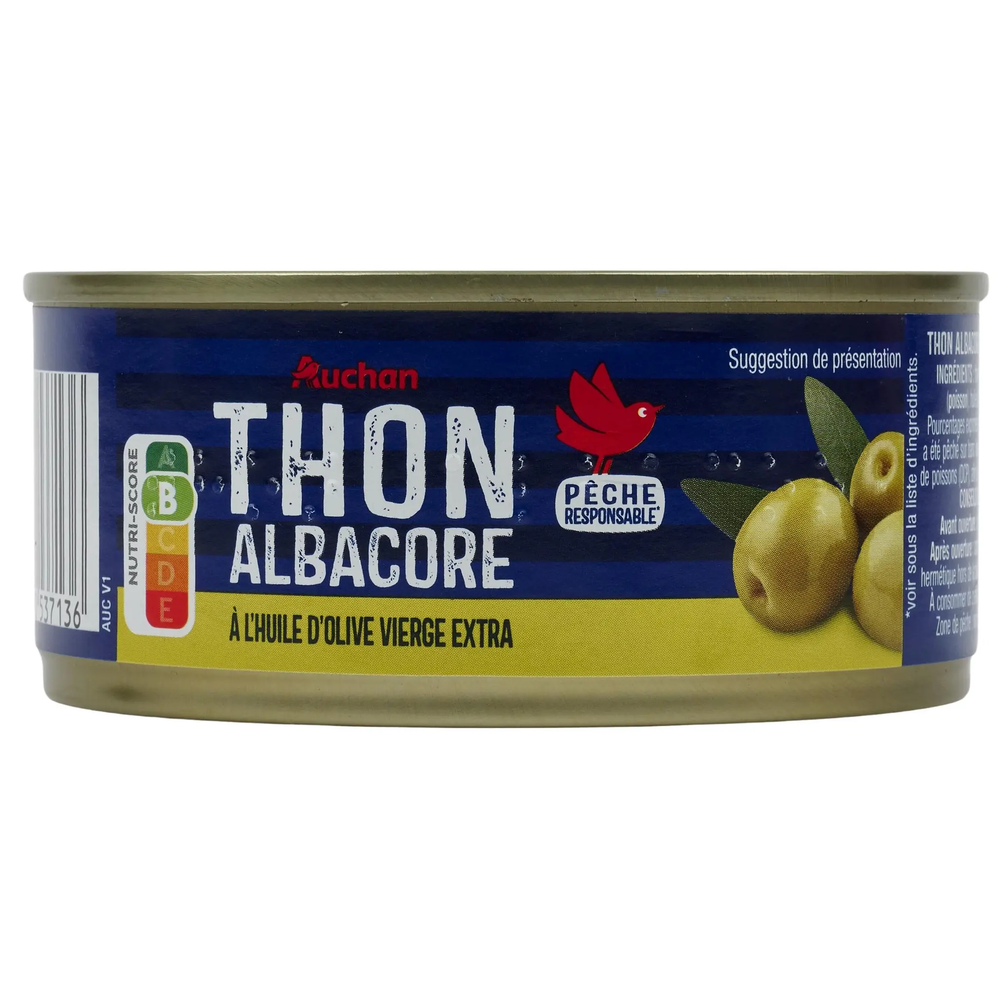 AUCHAN Thon albacore à l'huile d'olive vierge extra