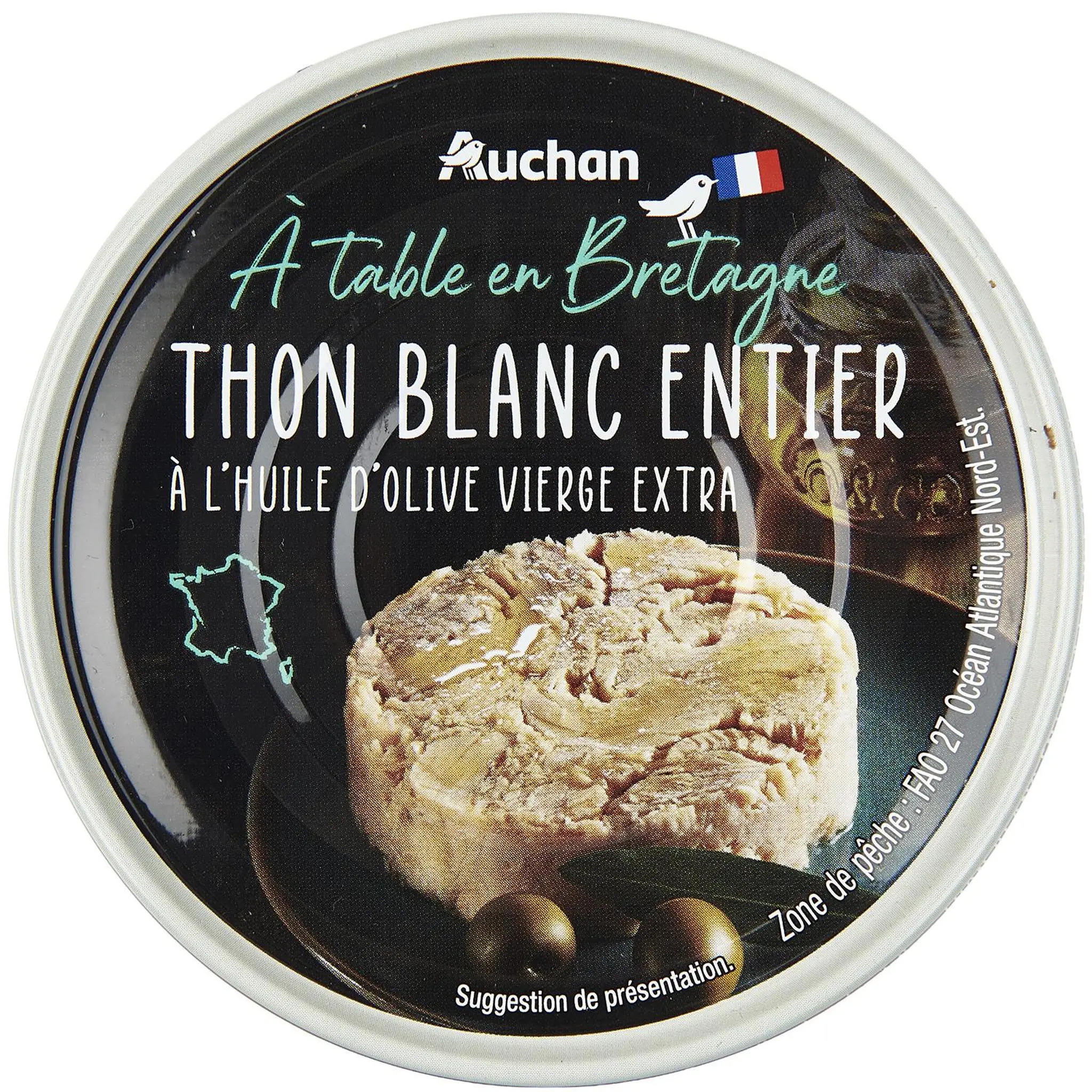 AUCHAN TERROIR Thon blanc entier à l'huile d'olive vierge extra A table en Bretagne
