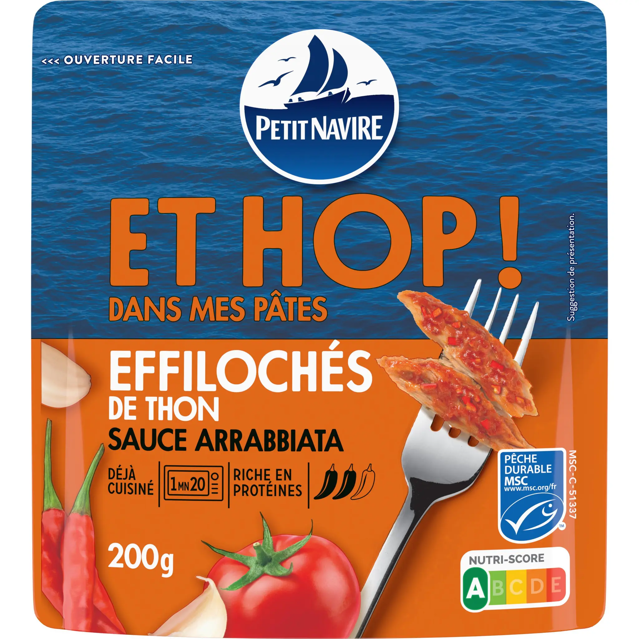 PETIT NAVIRE Et Hop! Thon effiloché sauce arrabbiata MSC