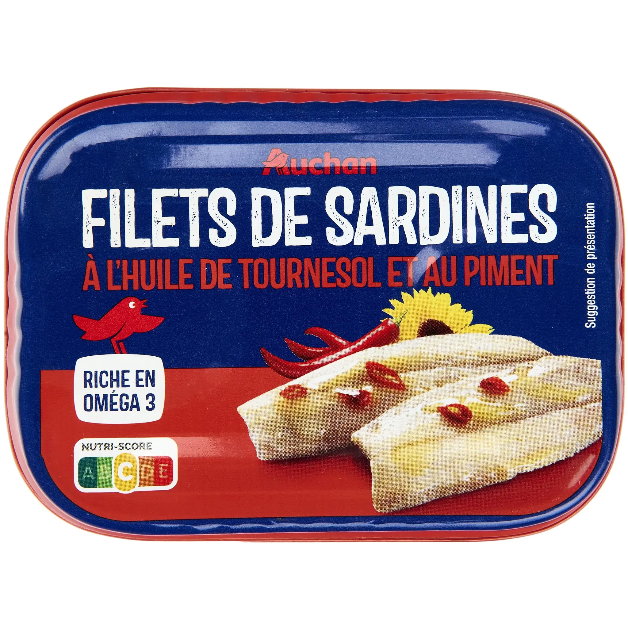 AUCHAN Filets de sardines à l'huile de tournesol et au piment