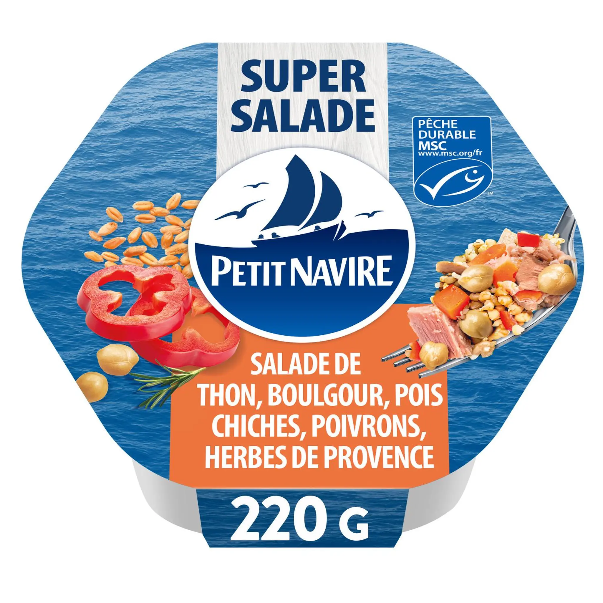 PETIT NAVIRE Super salade de thon boulgour pois chiches poivrons et herbes de Provence