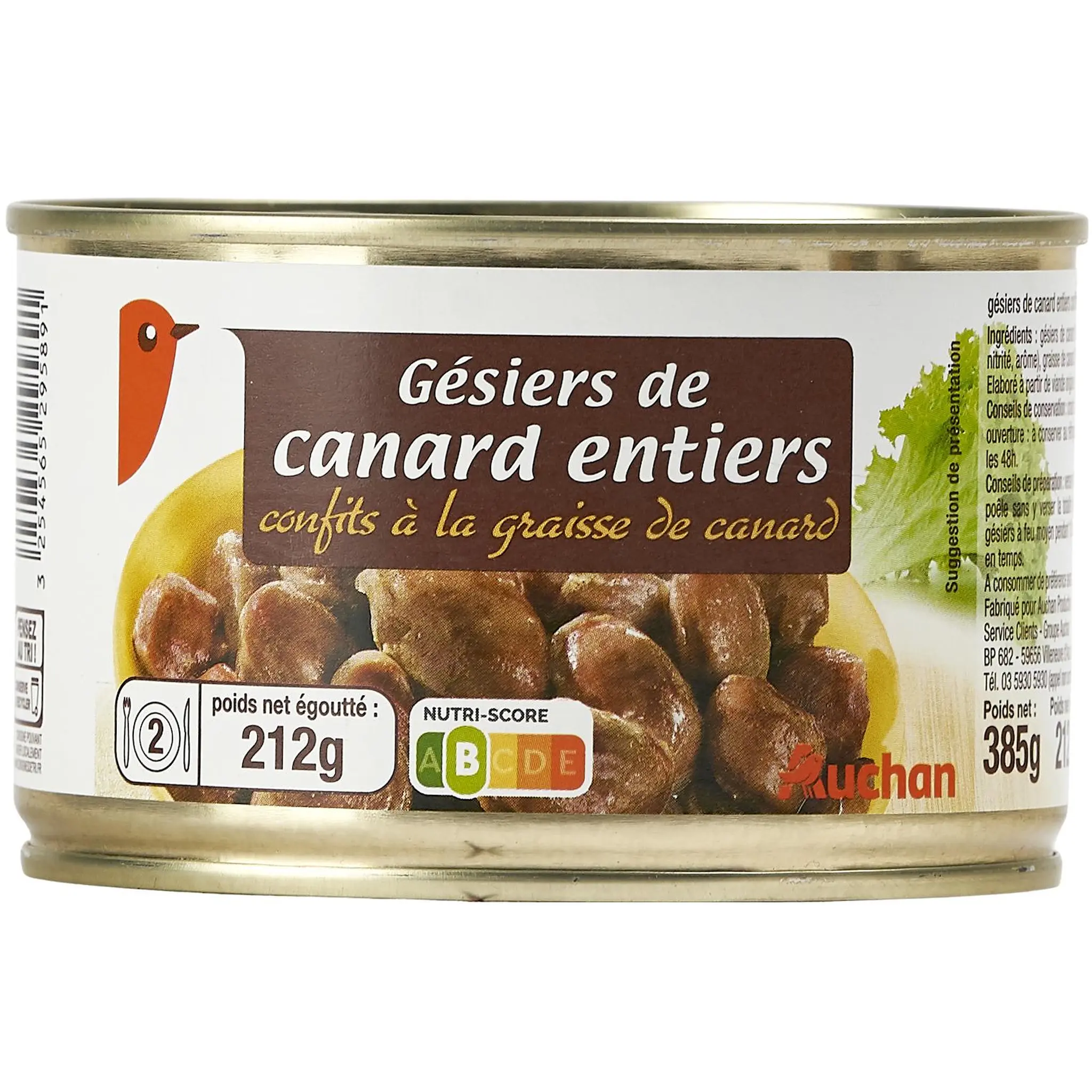 AUCHAN Gésiers de canard entiers confits