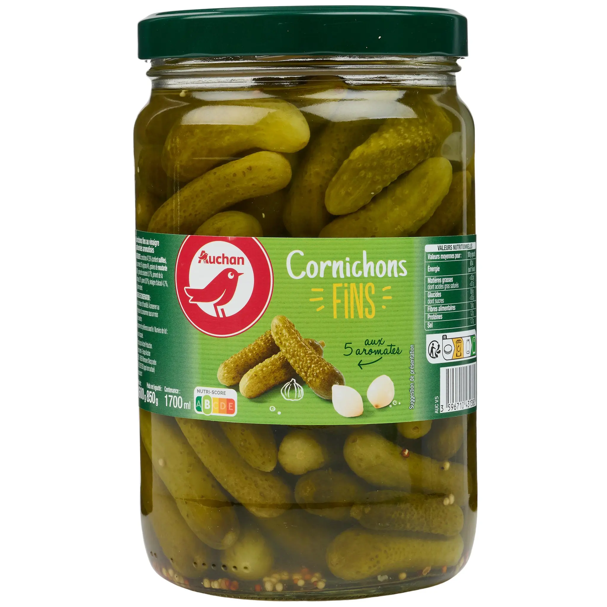 AUCHAN Cornichons fins aux 5 aromates