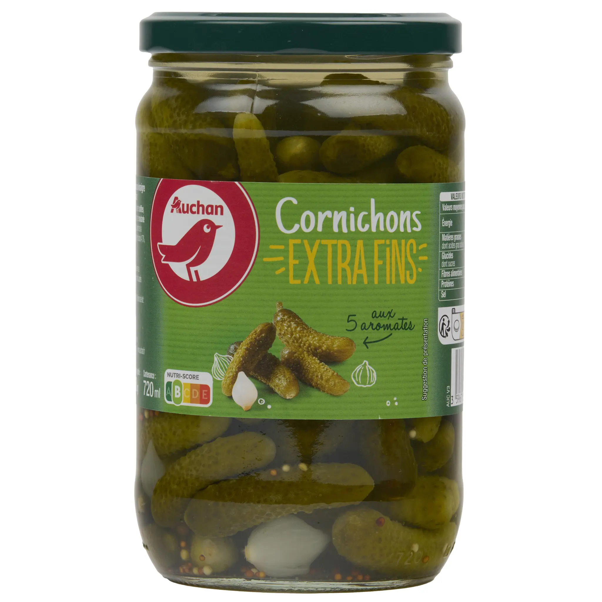 AUCHAN Cornichons extra fins aux 5 aromates