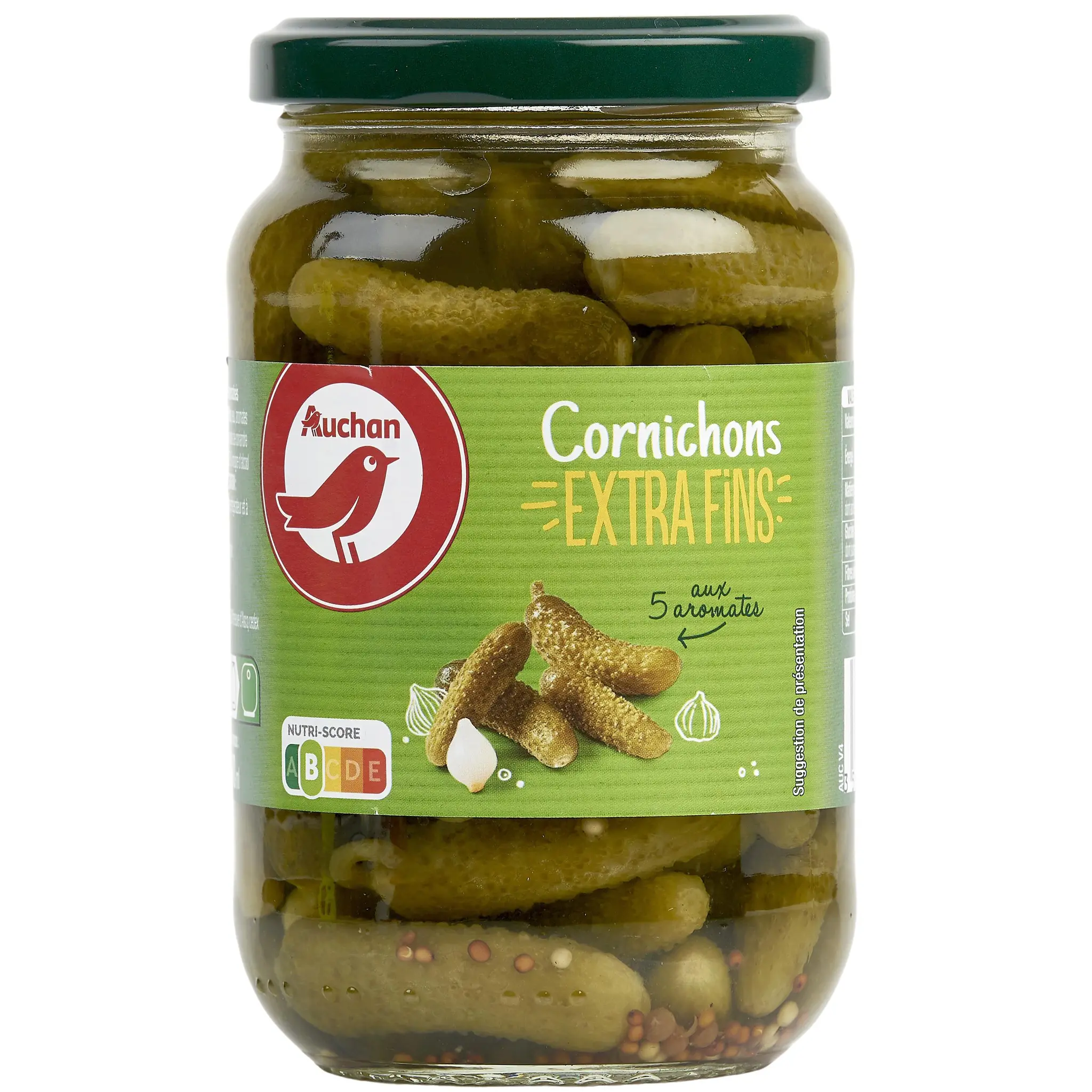 AUCHAN Cornichons extra fins aux 5 aromates en bocal