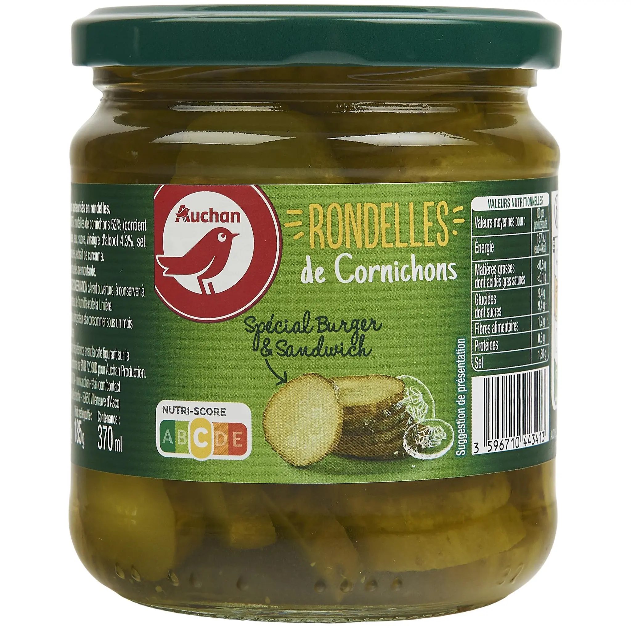 AUCHAN Rondelles de cornichons spécial burger et sandwich