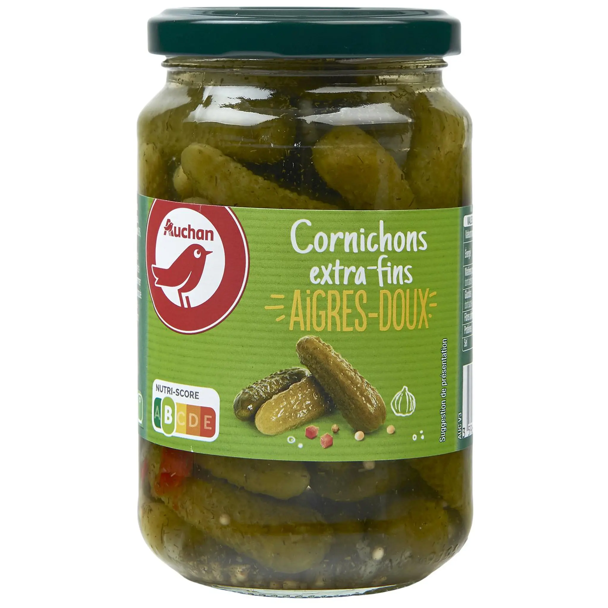 AUCHAN Cornichons extra fins aigres doux