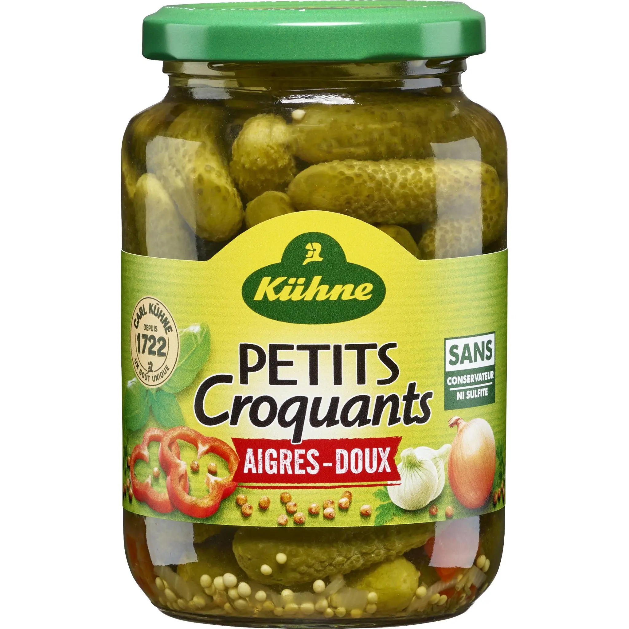 KUHNE Cornichons extra fin en bocal aigre-doux croquants