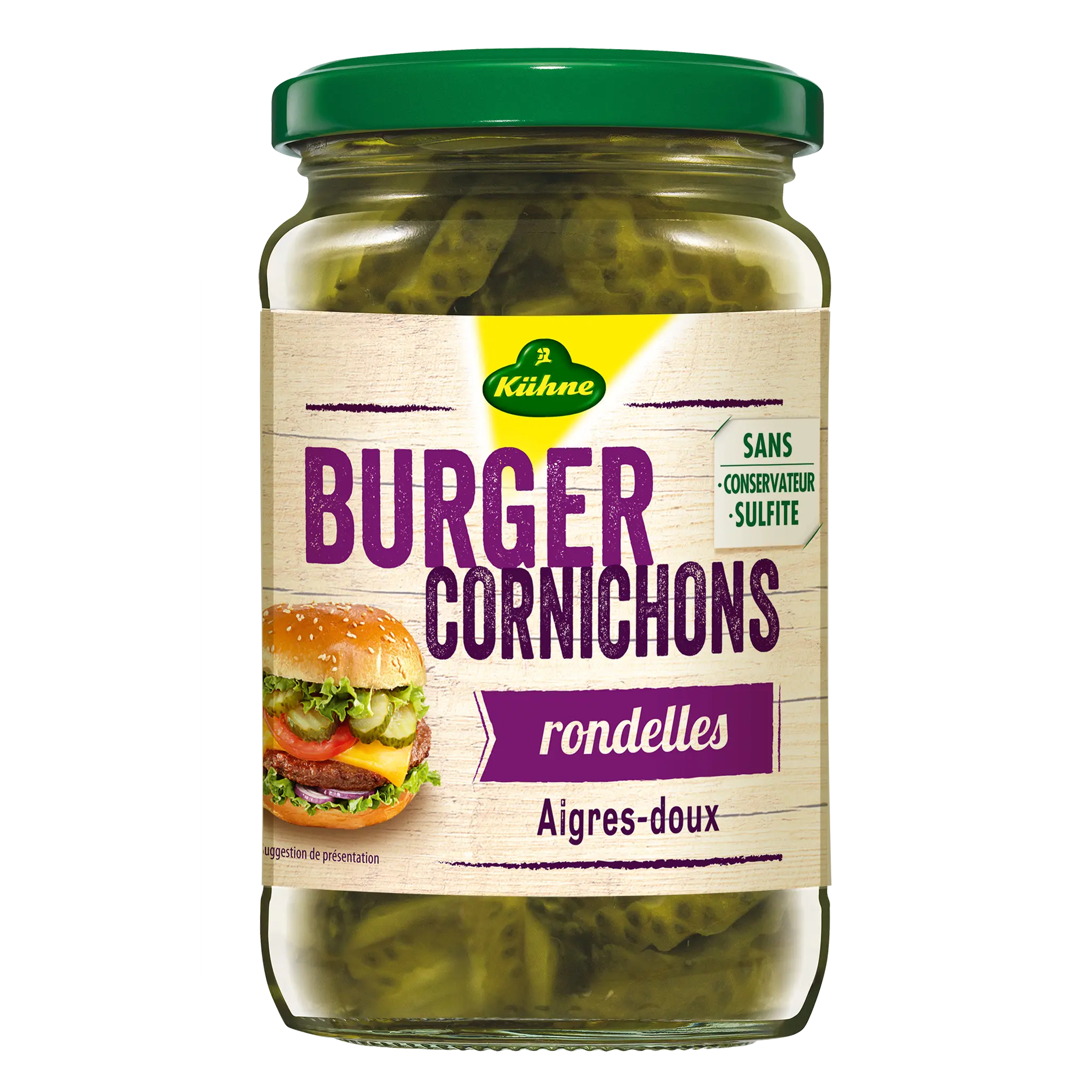 KUHNE Cornichons aigres doux en rondelles pour burger