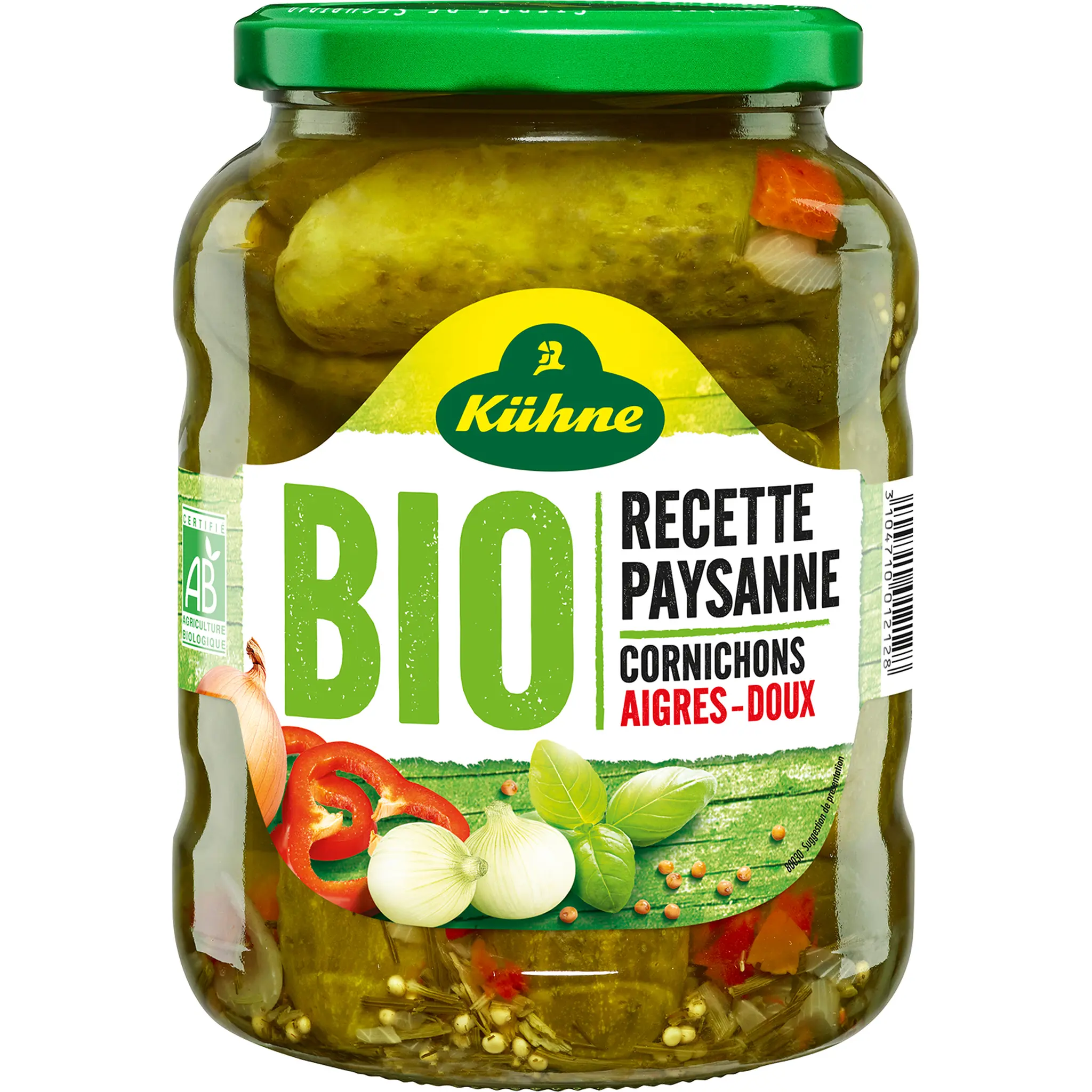 KUHNE Cornichons bio recette paysanne aigres doux en bocal