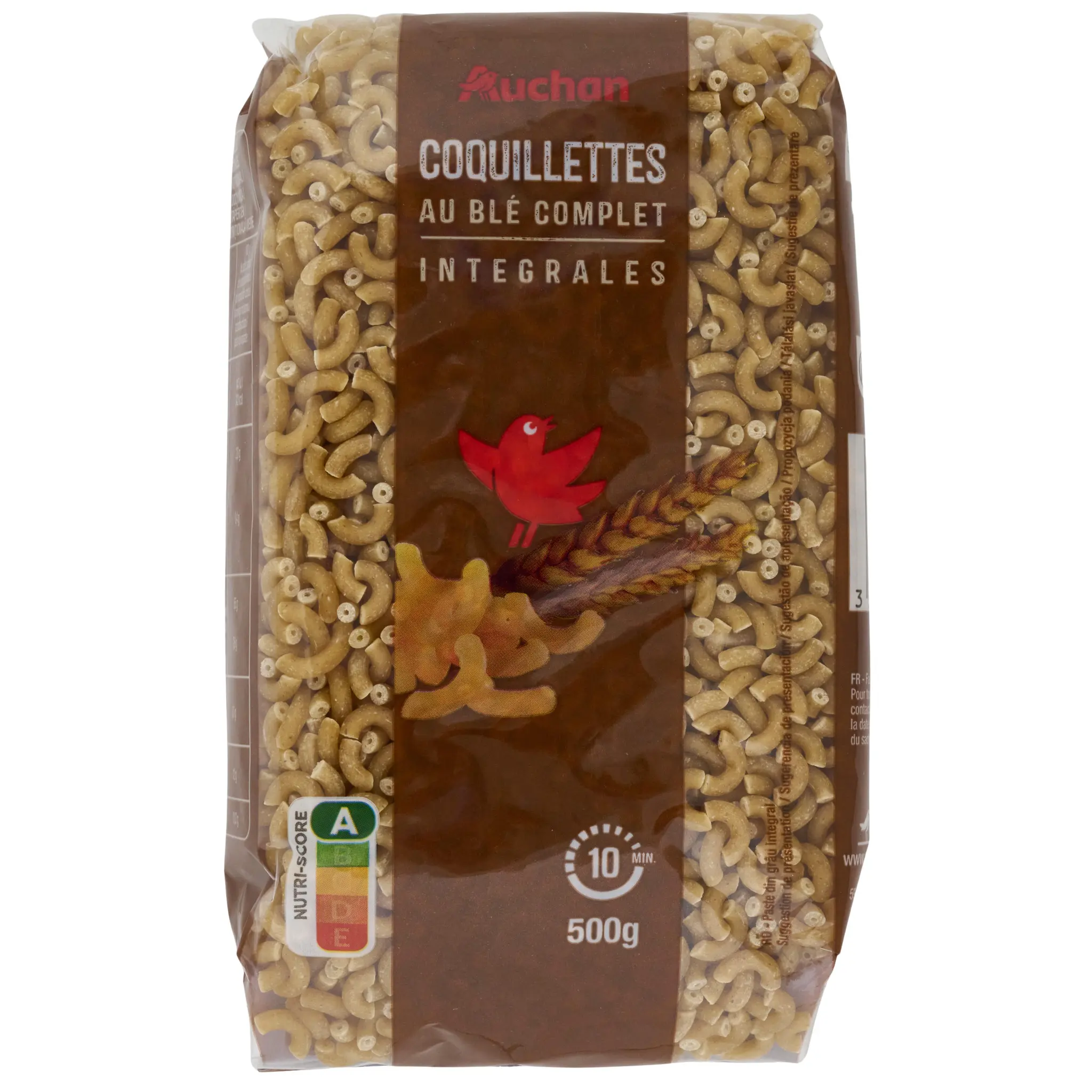 AUCHAN Coquillettes intégrales au blé complet