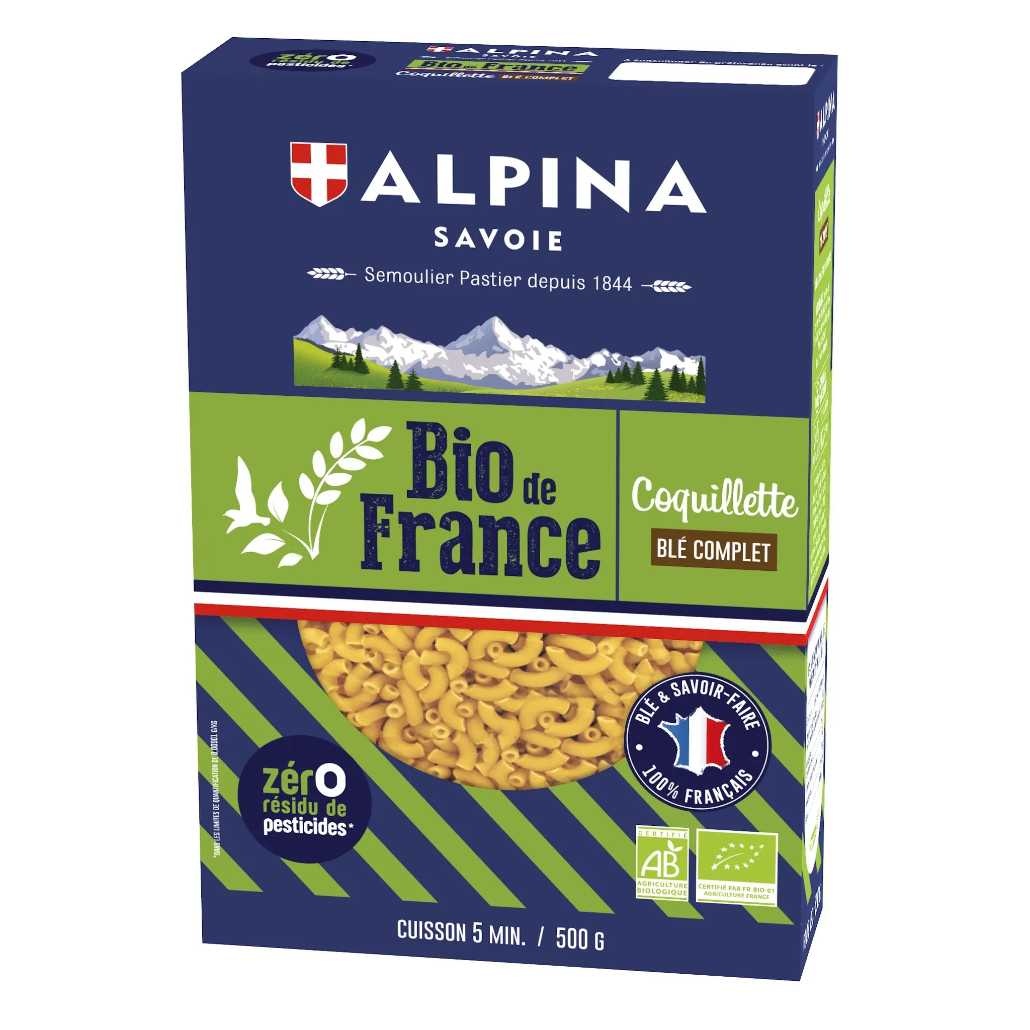 ALPINA Coquillettes bio au blé complet, sans résidu de pesticides