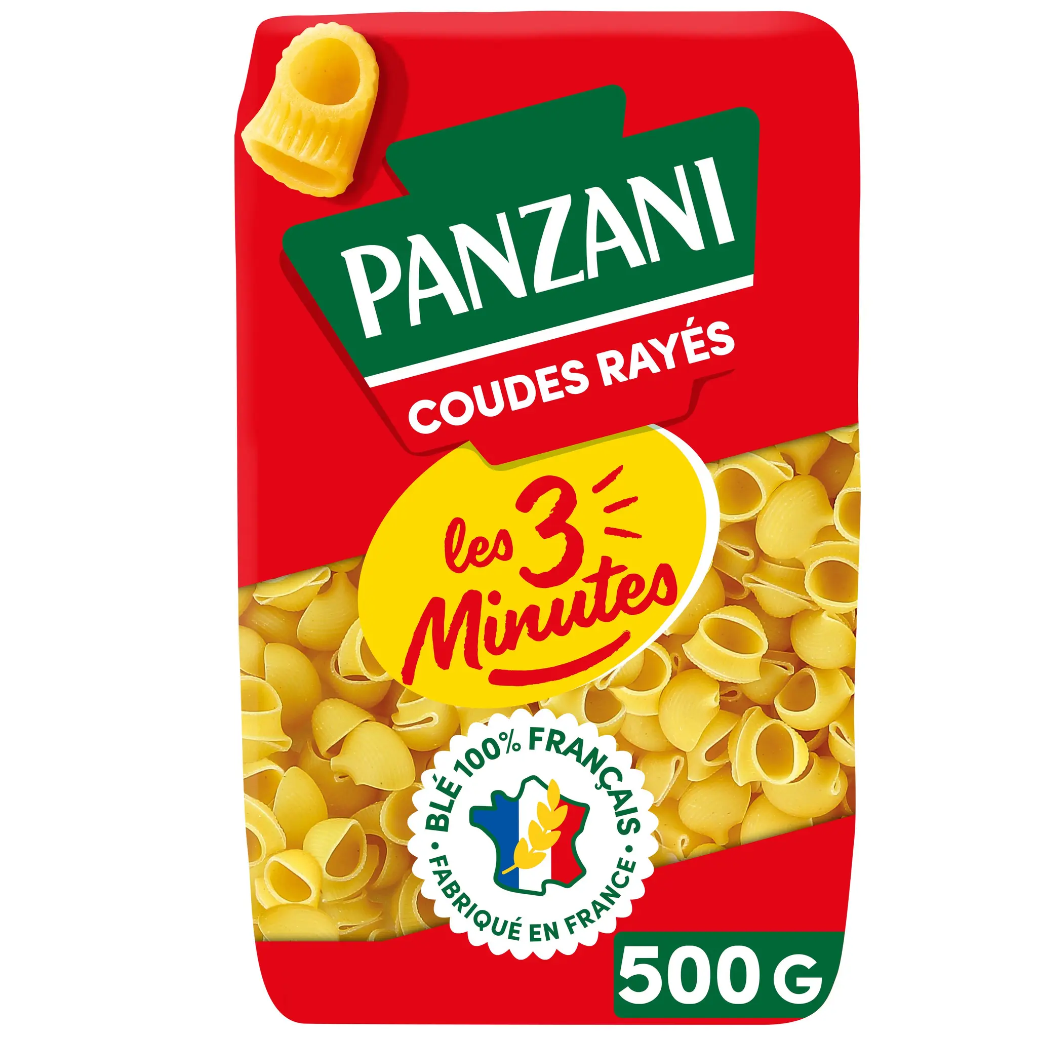 PANZANI Coudes rayés cuisson rapide 3min blé français