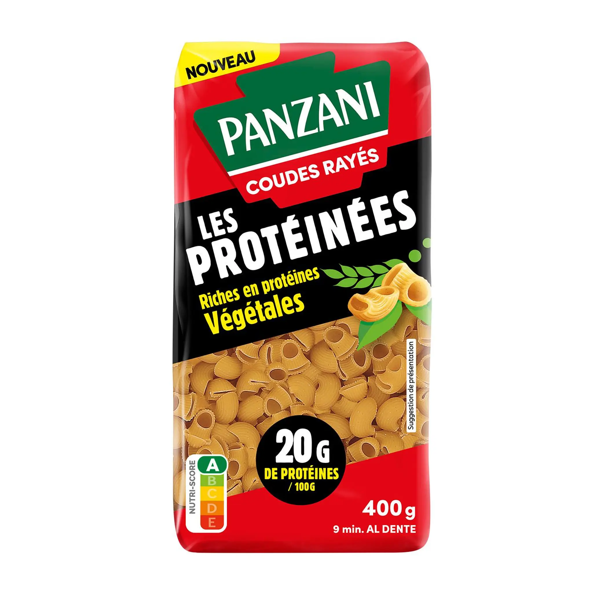 PANZANI Pâtes coudes rayés protéinées