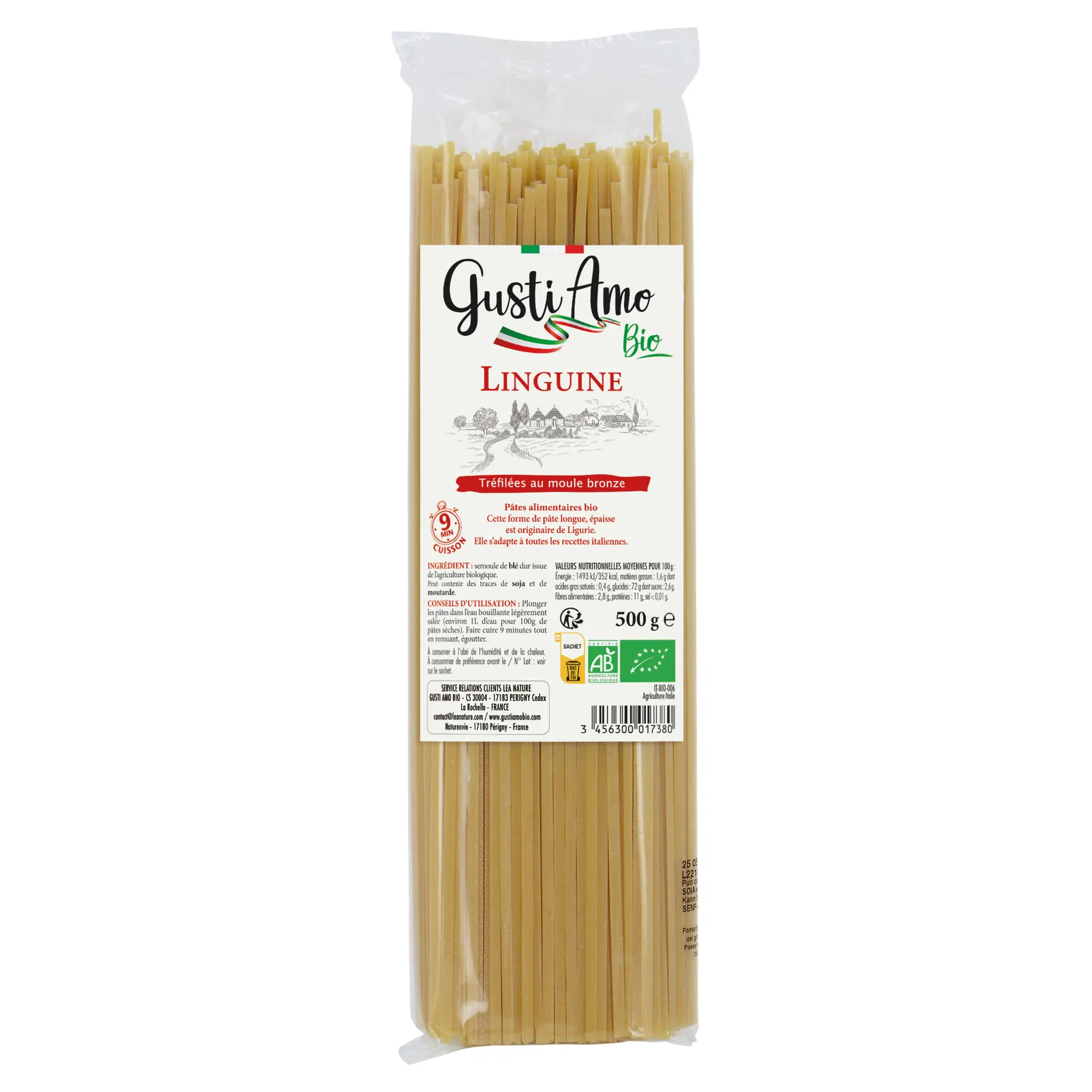GUSTI AMO Linguine pâtes bio tréfilées au moule bronze