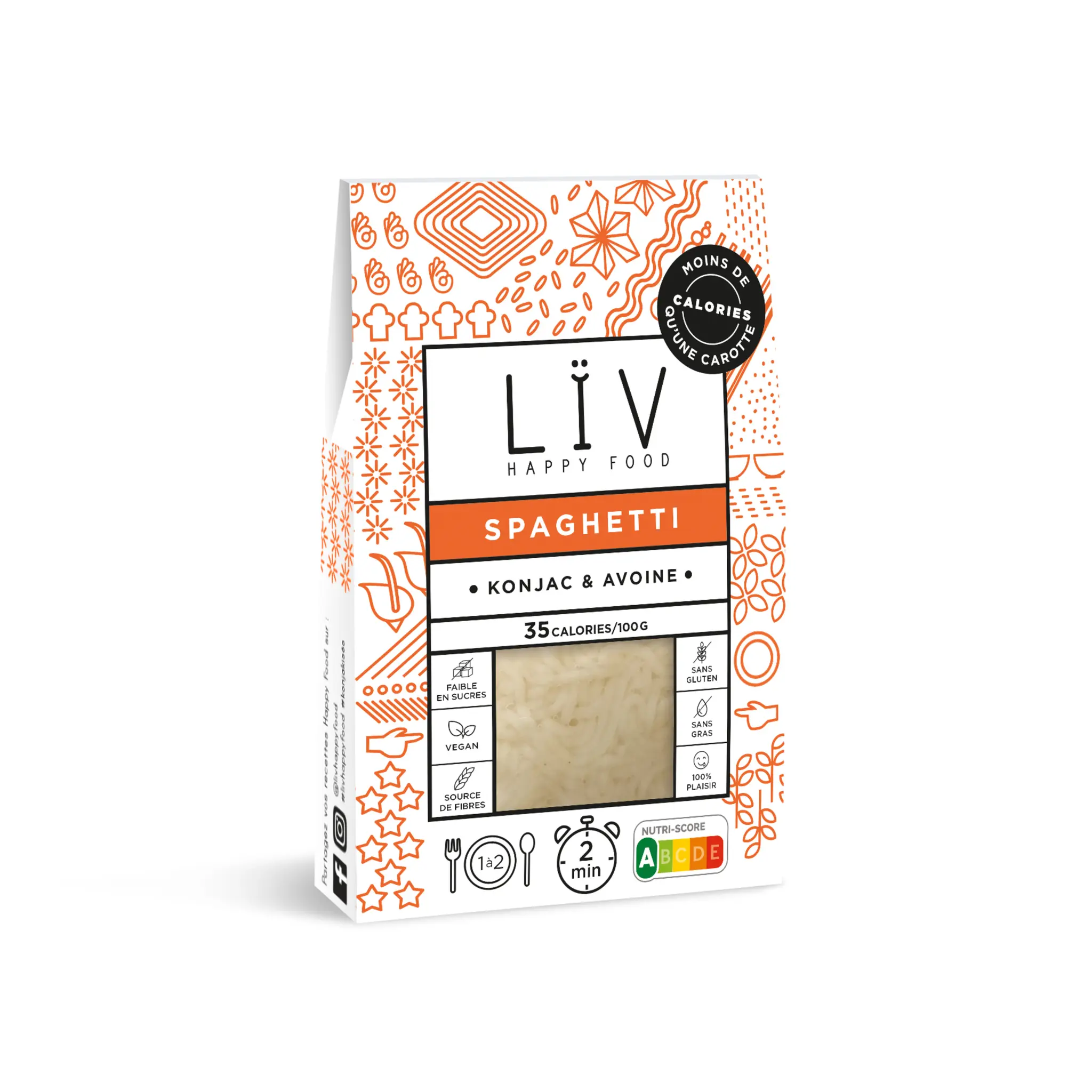 LIV HAPPY FOOD Spaghetti au konjac et à l'avoine sans gluten cuisson rapide