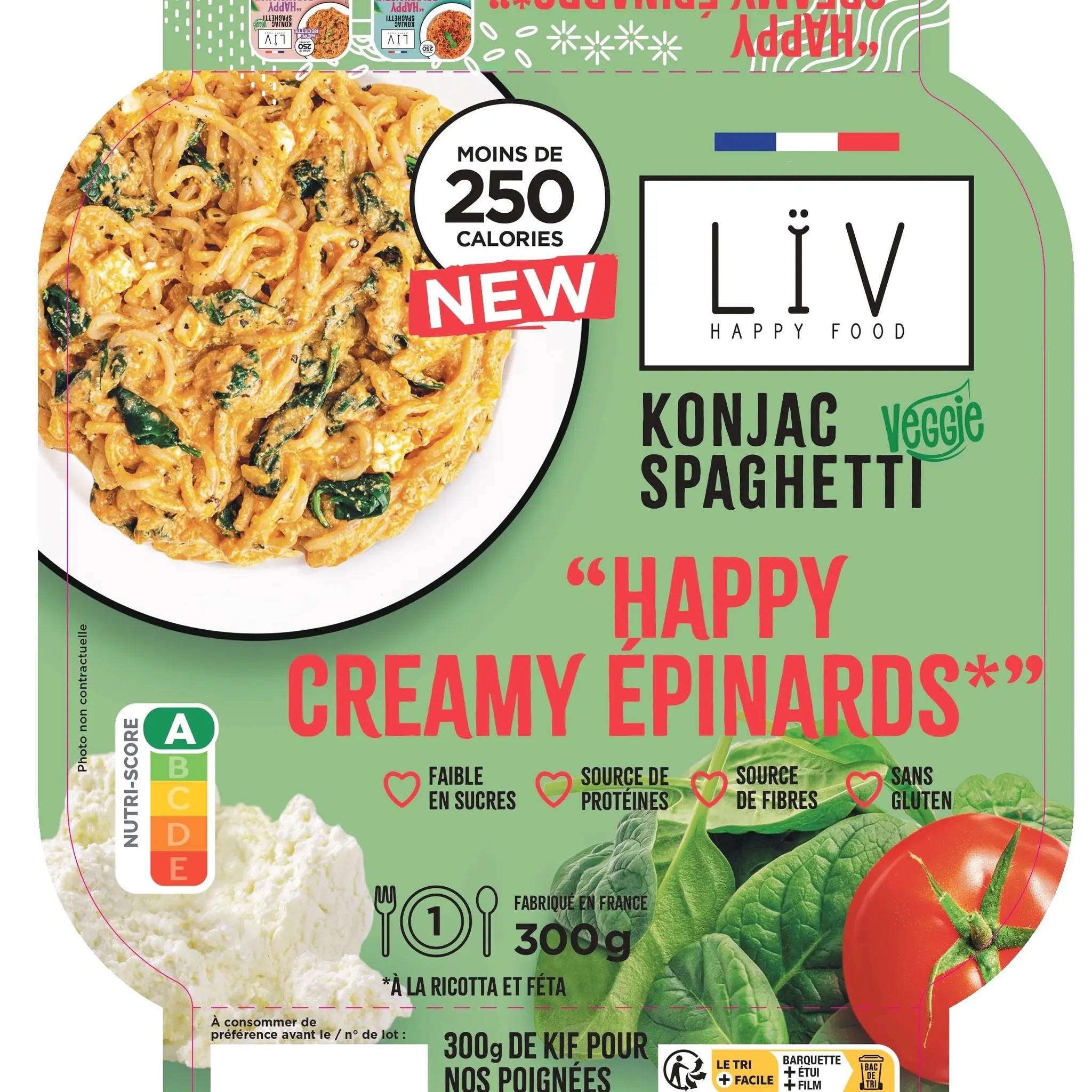 LIV HAPPY FOOD Konjac spaghetti Happy creamy épinards