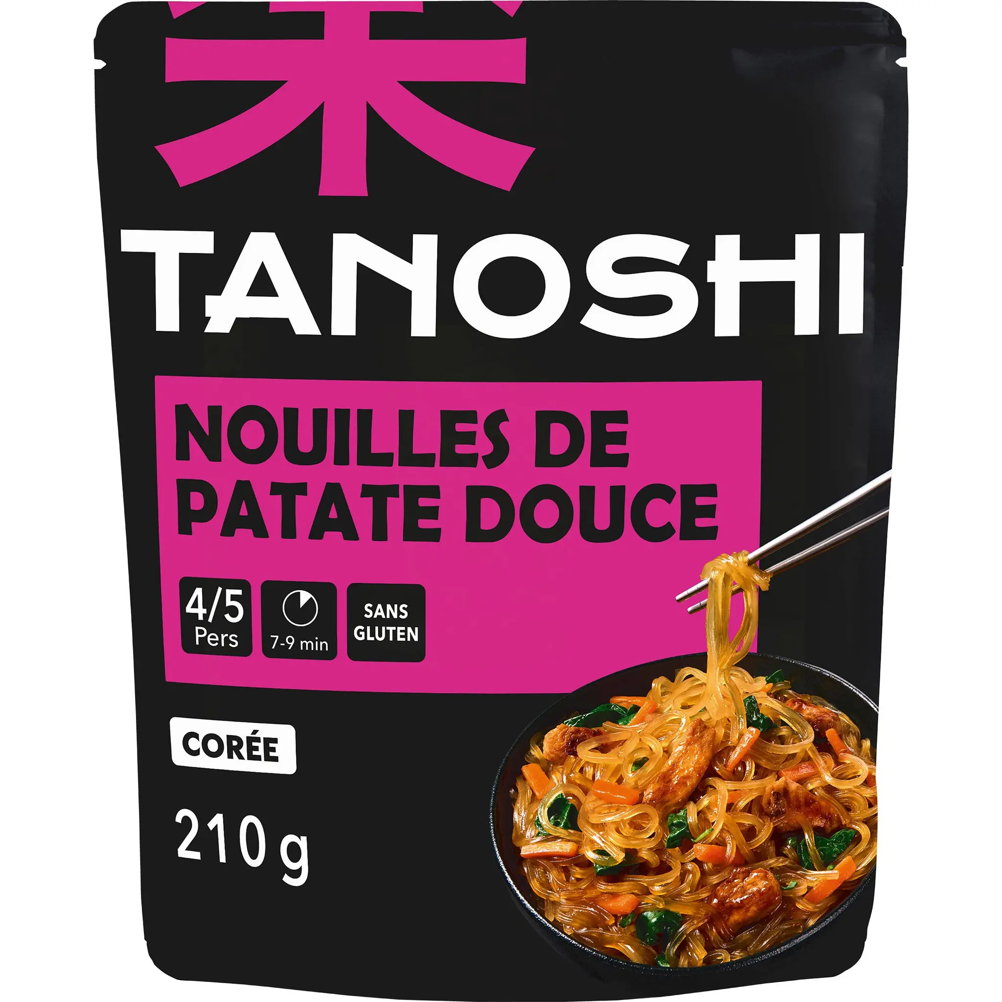 TANOSHI Nouilles de patate douce à cuire pour japchae coréen en sachet
