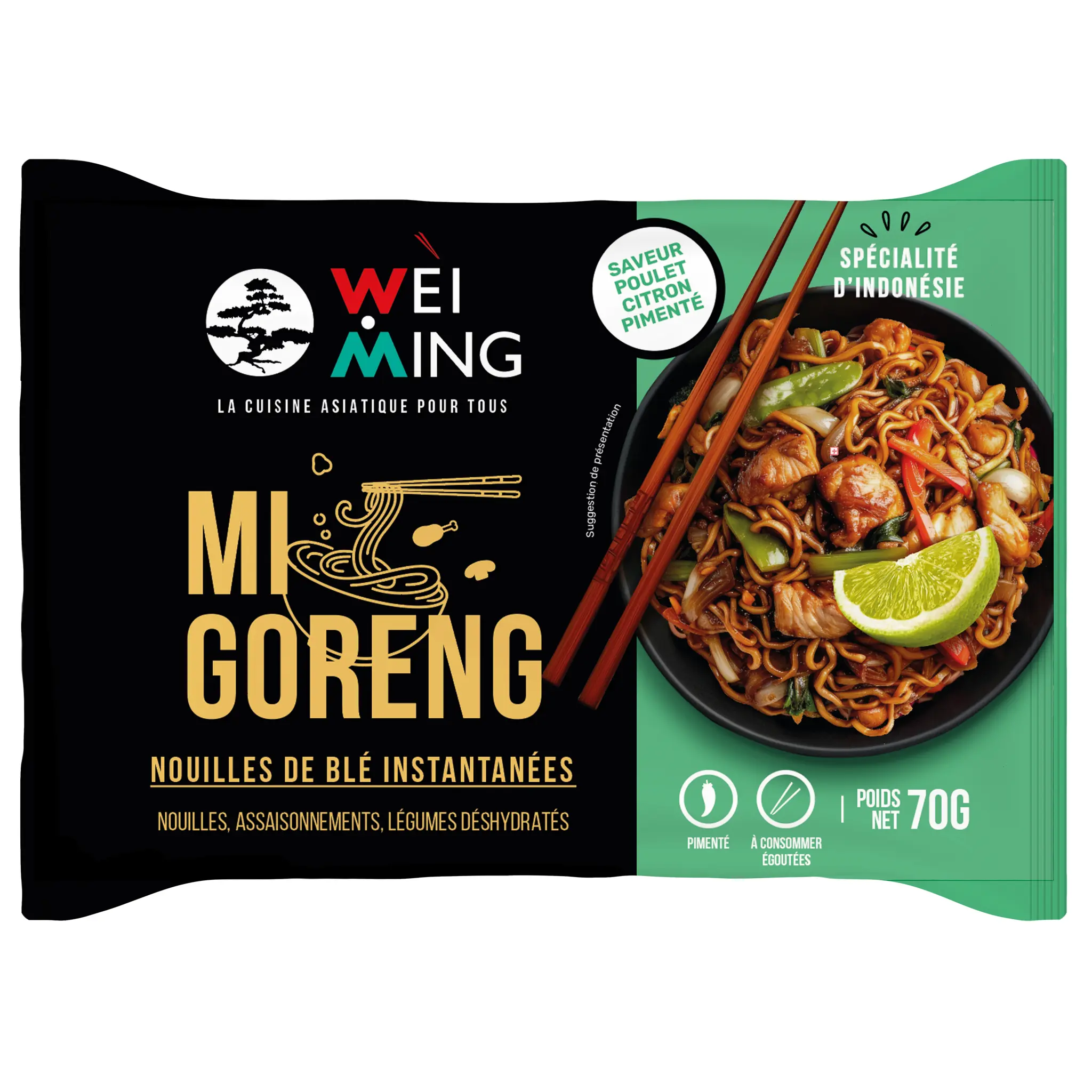 WEI MING Nouilles de blé instantanées d'Indonésie saveur poulet citron pimenté