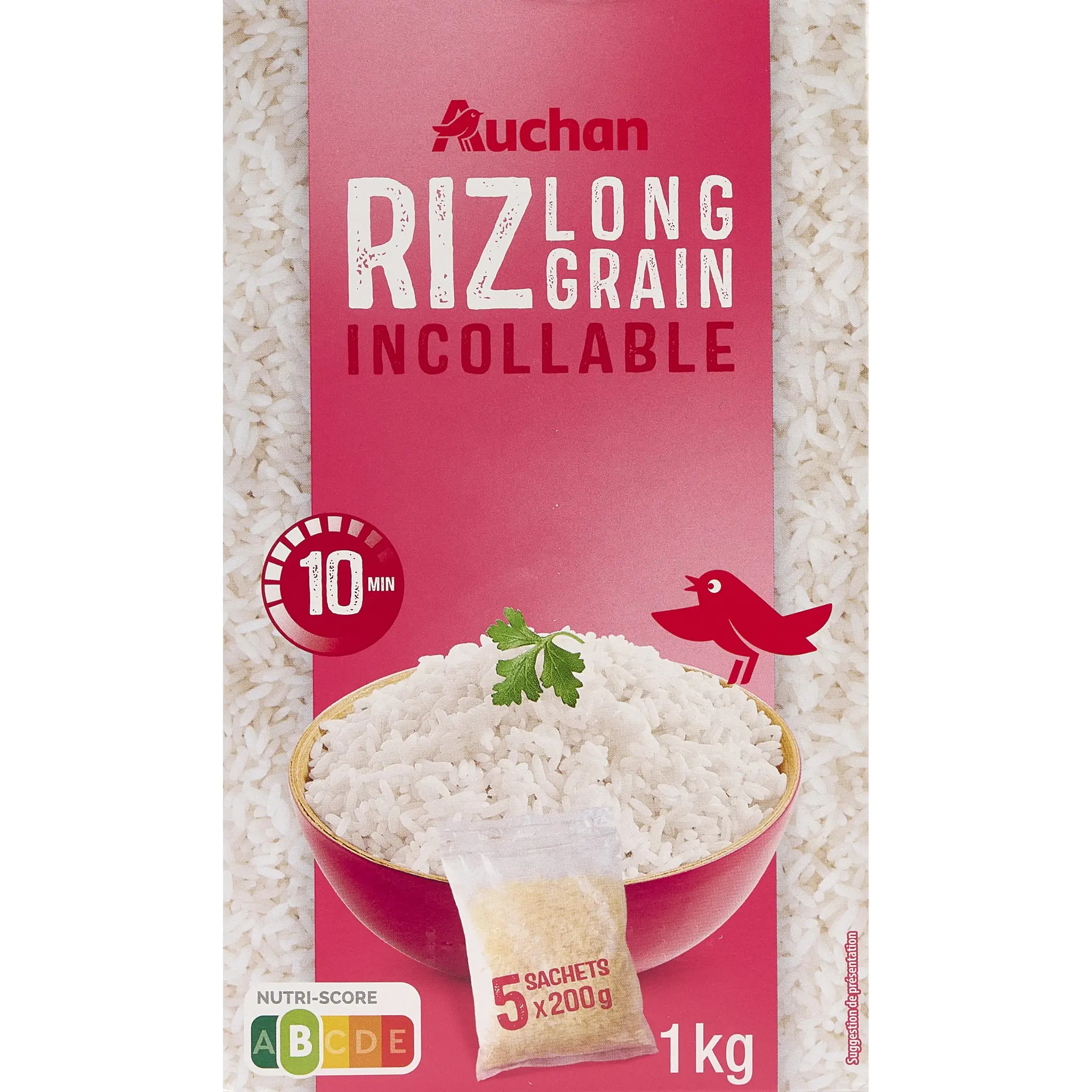 AUCHAN Riz long grain incollable sachets cuisson prêt en 10 min
