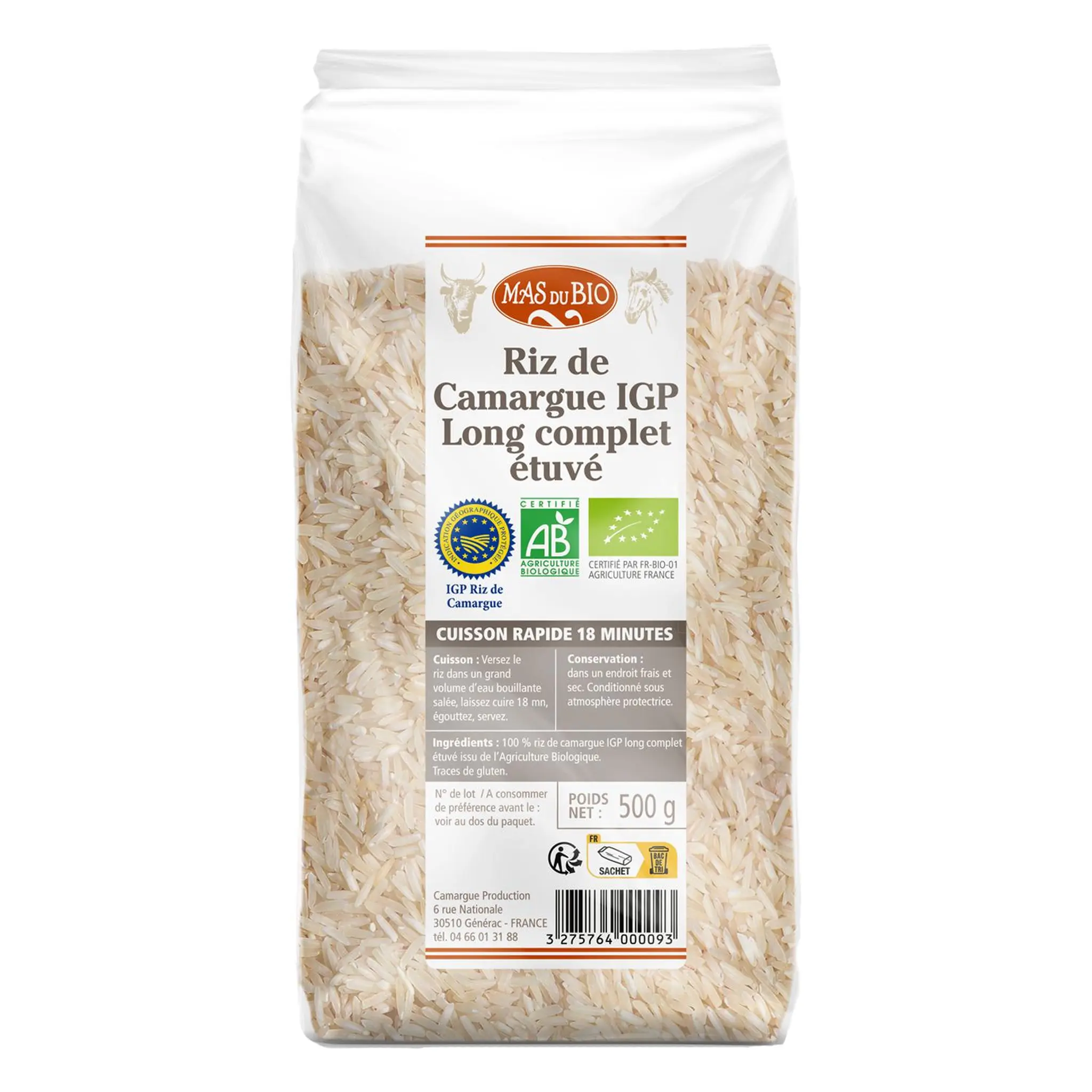 MAS DU BIO Riz de Camargue long complet étuvé IGP