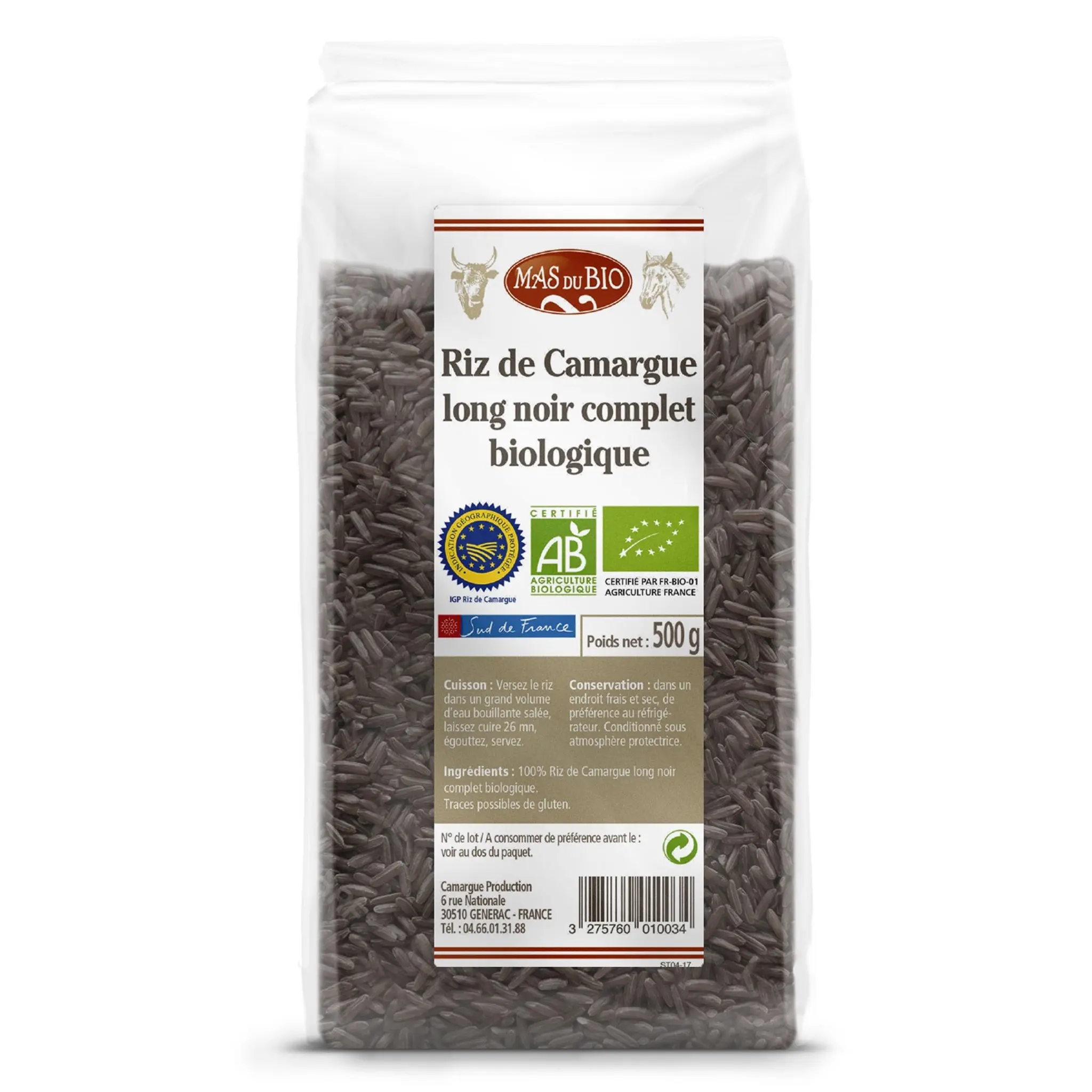 MAS DU BIO Riz de Camargue long noir complet IGP bio