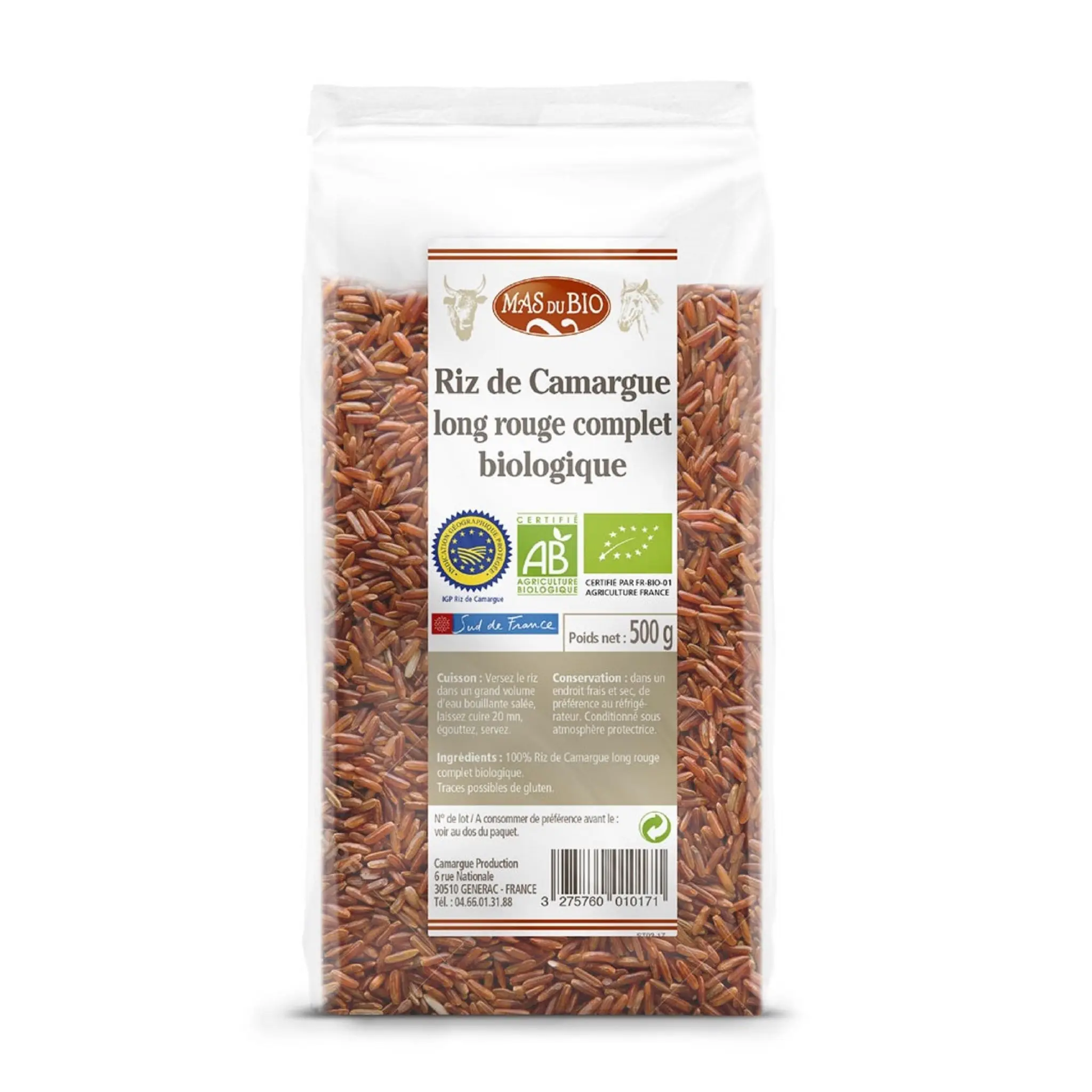 MAS DU BIO Riz de Camargue long rouge complet IGP bio