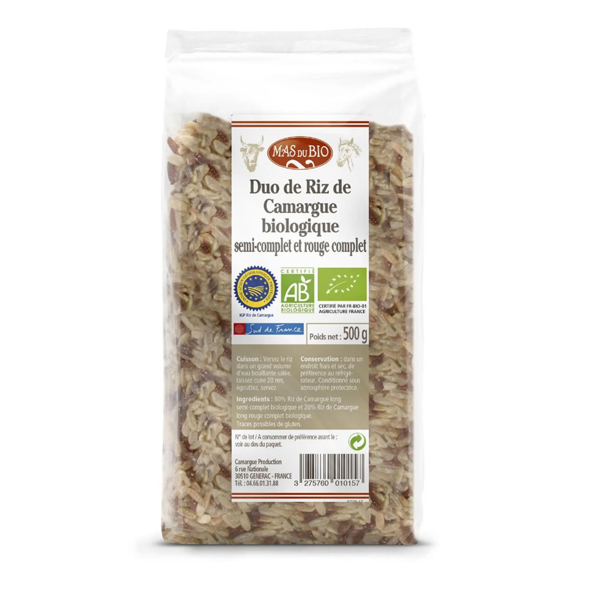 MAS DU BIO Duo de riz de Camargue semi-complet et rouge complet IGP bio