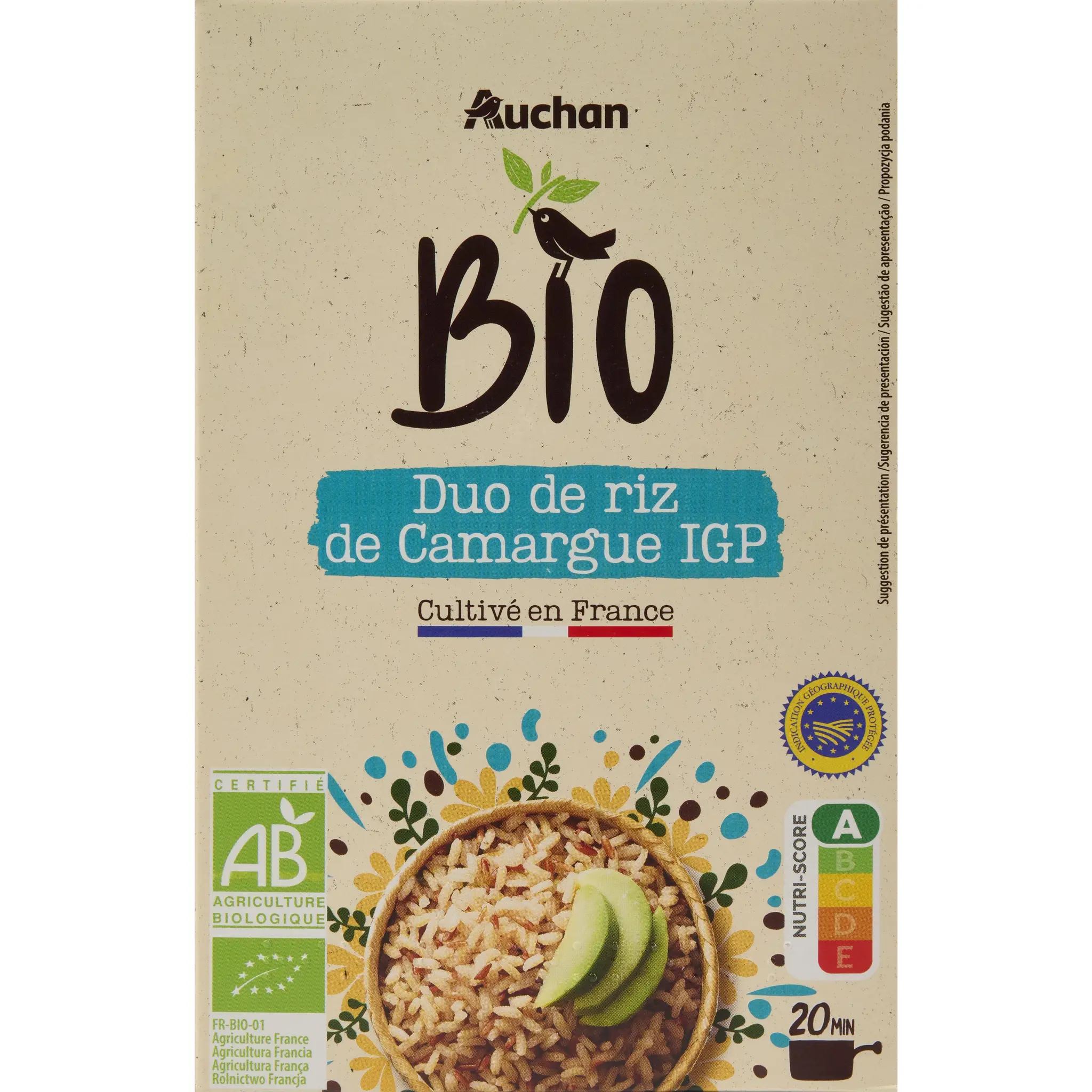 AUCHAN BIO Duo de riz de Camargue IGP 2 couleurs