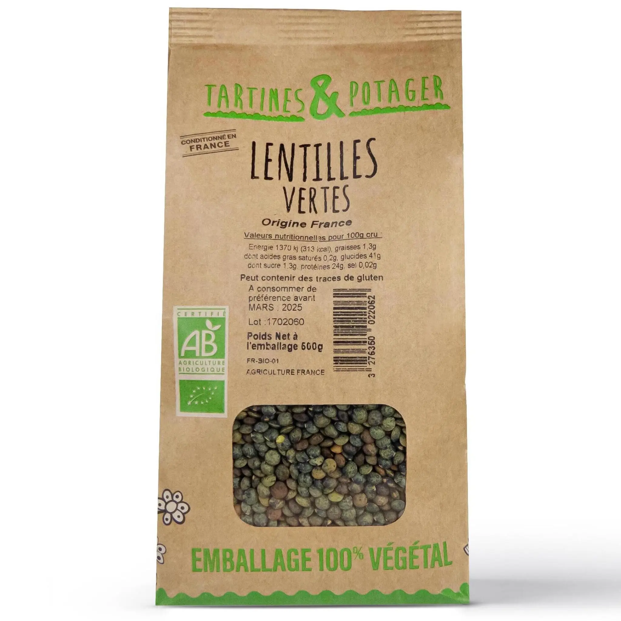 TARTINES & POTAGER Lentilles vertes bio Origine France