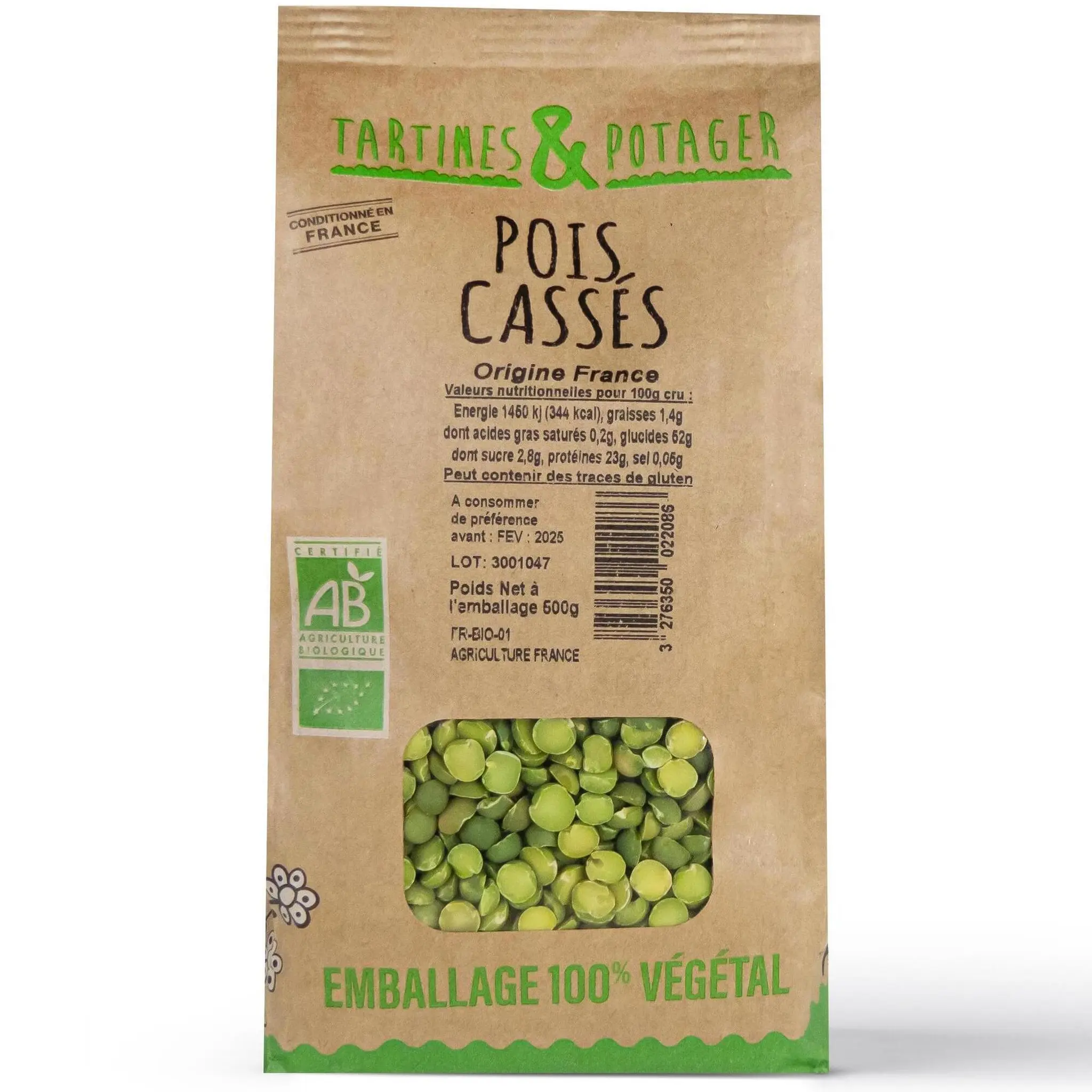 TARTINES & POTAGER Pois cassés bio Origine France