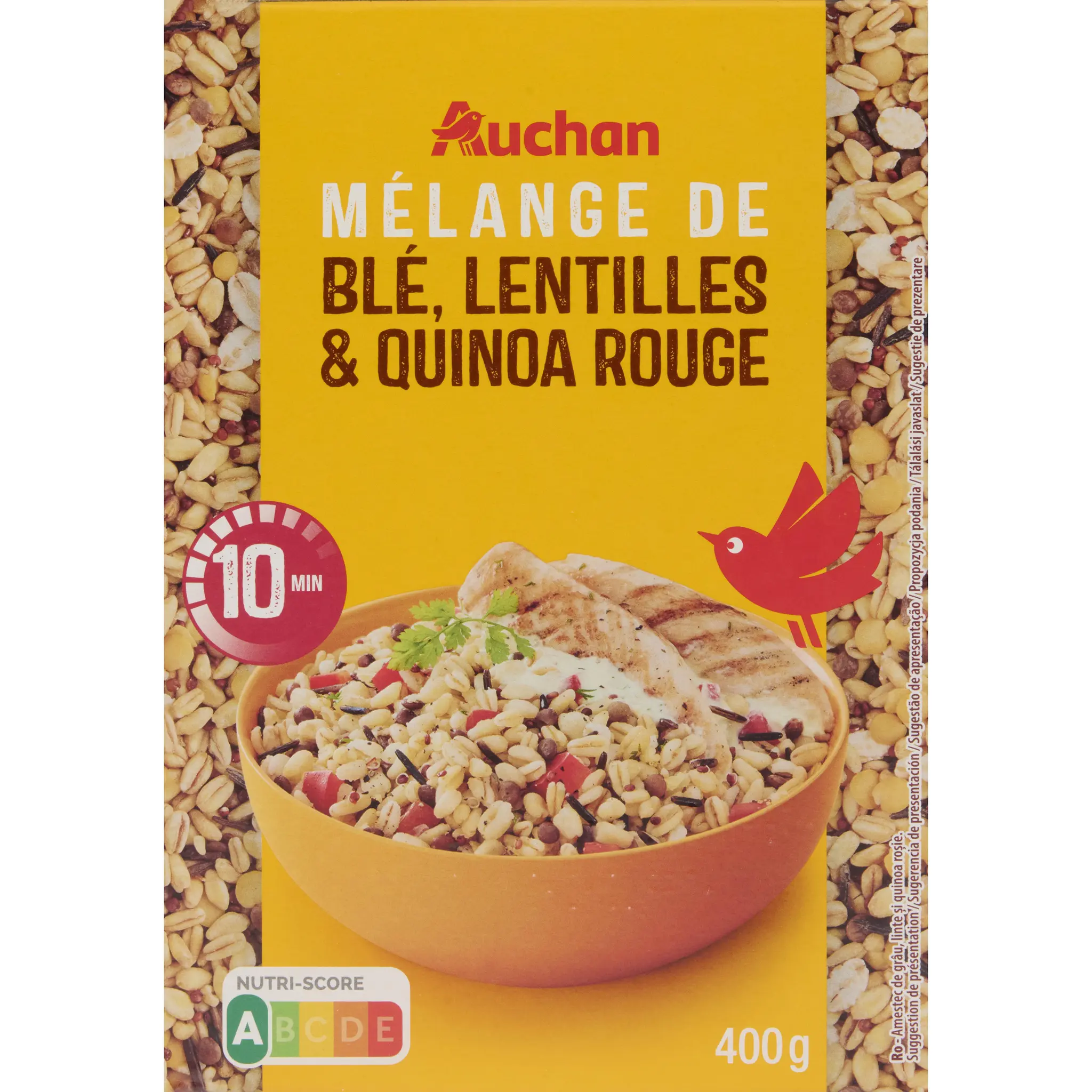 AUCHAN Mélange blé lentilles quinoa rouge prêt en 10 min