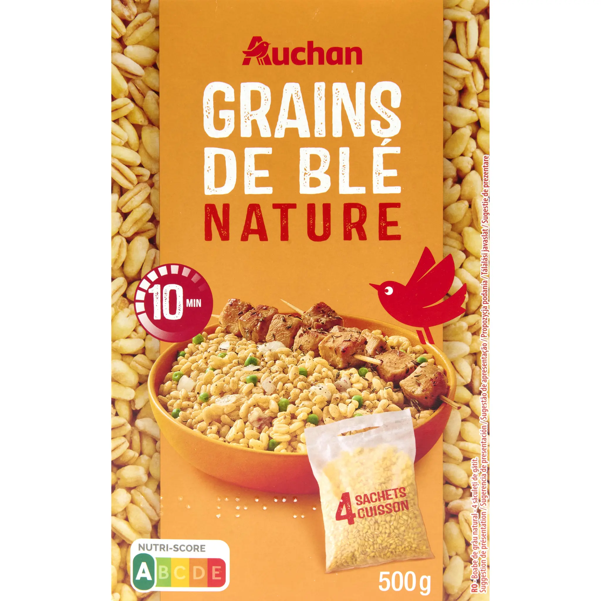 AUCHAN Grains de blé nature, sachet cuisson 10min