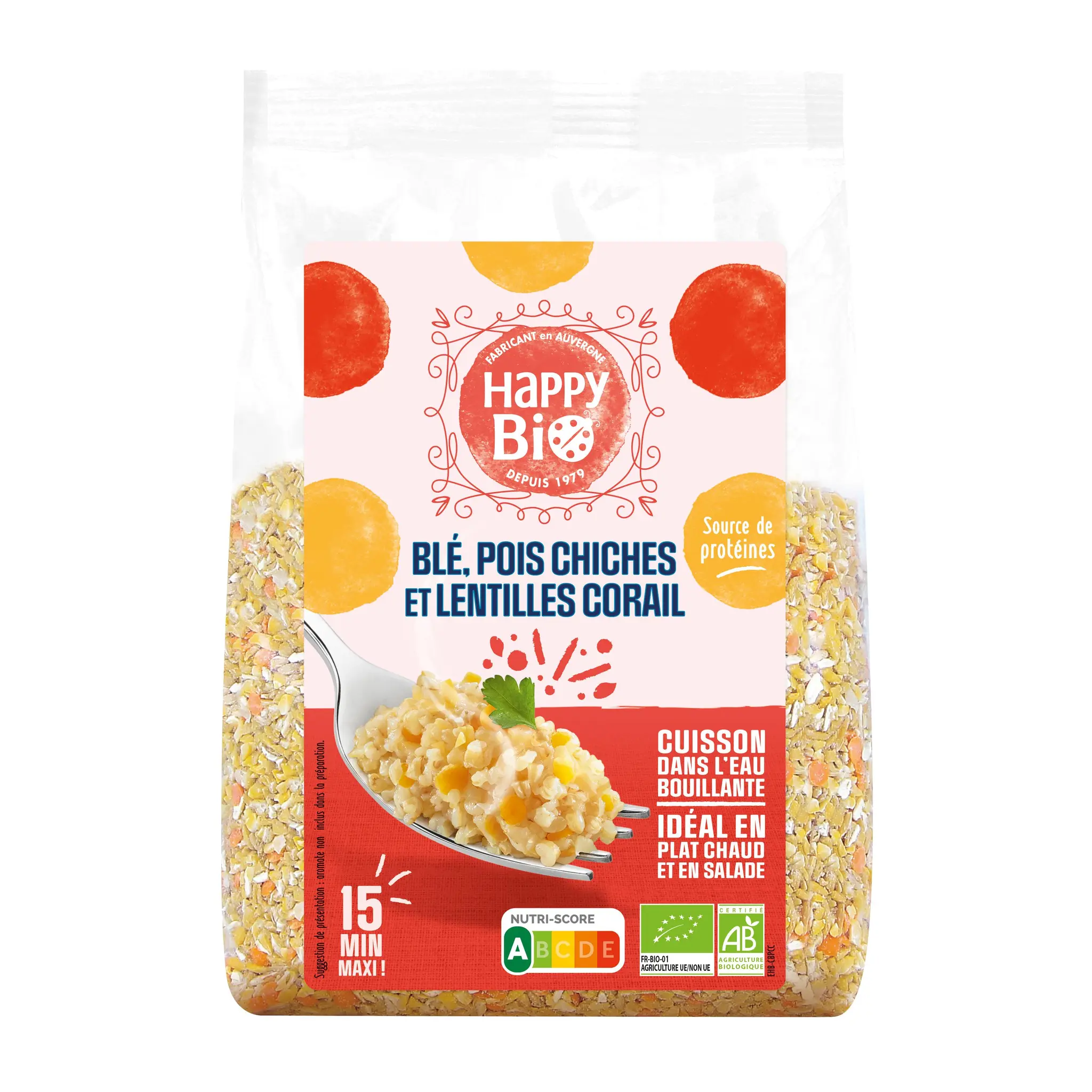 HAPPY BIO Blé pois chiches et lentilles corail