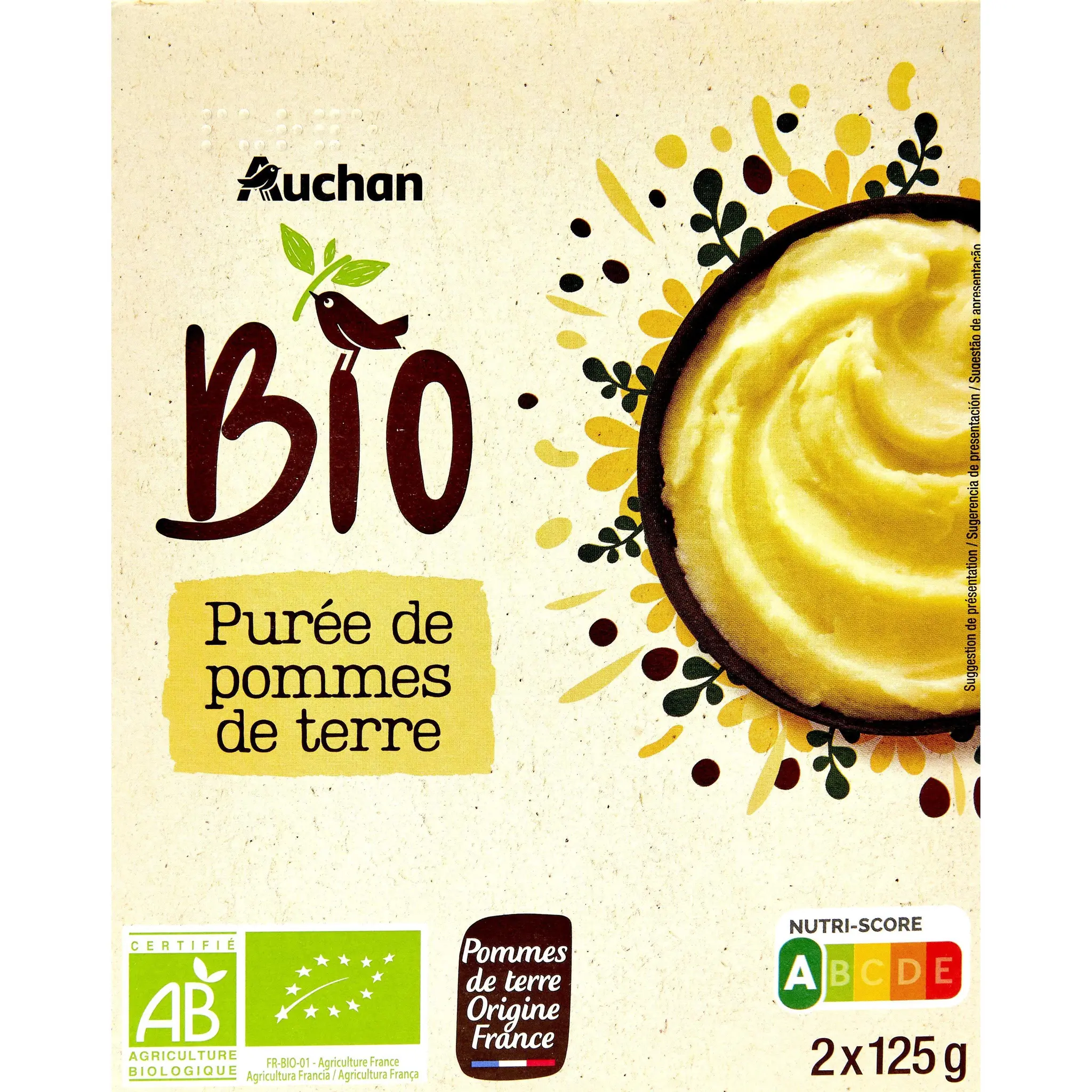 AUCHAN BIO Purée de pomme de terre nature