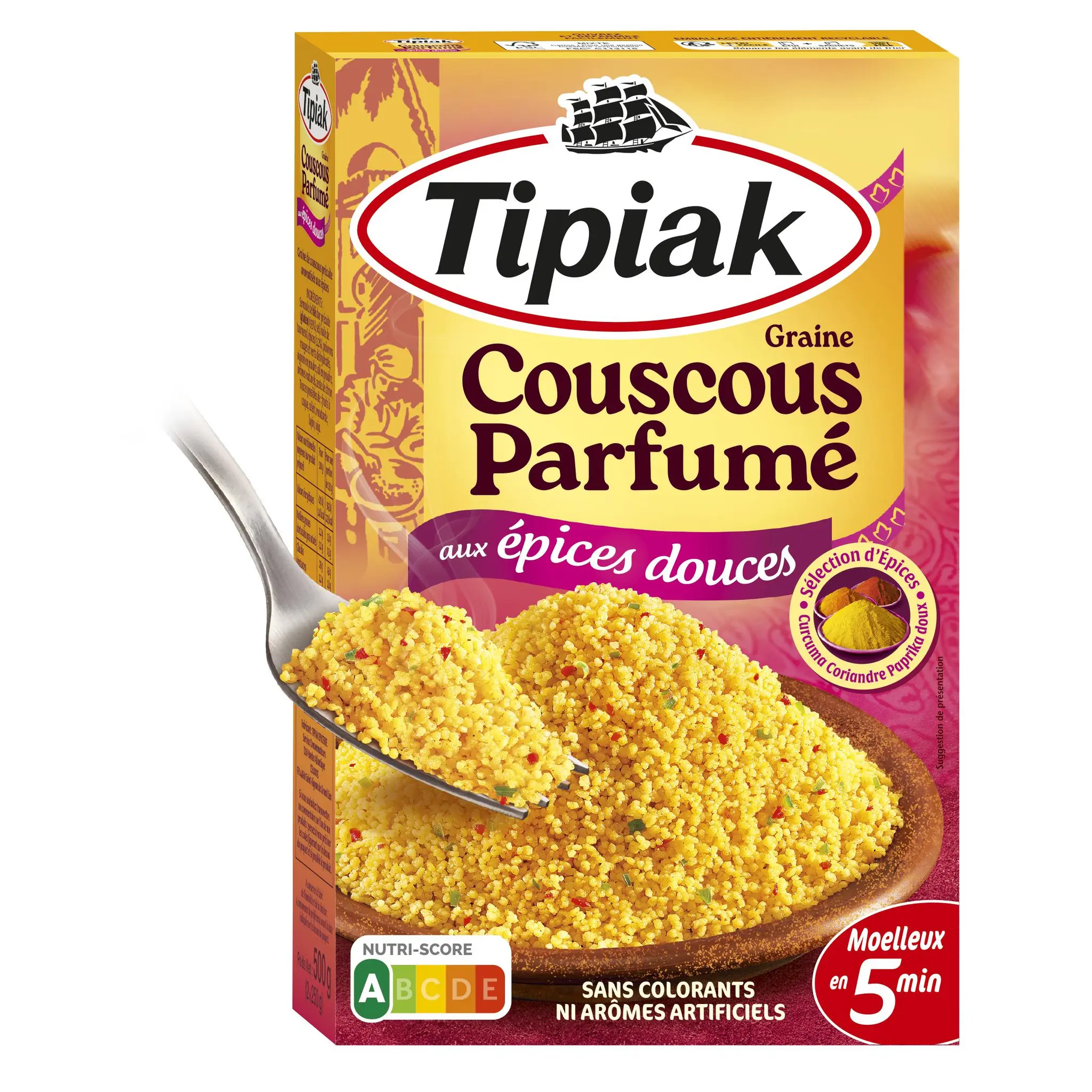 TIPIAK Graine de couscous parfumé aux épices douces sachets express