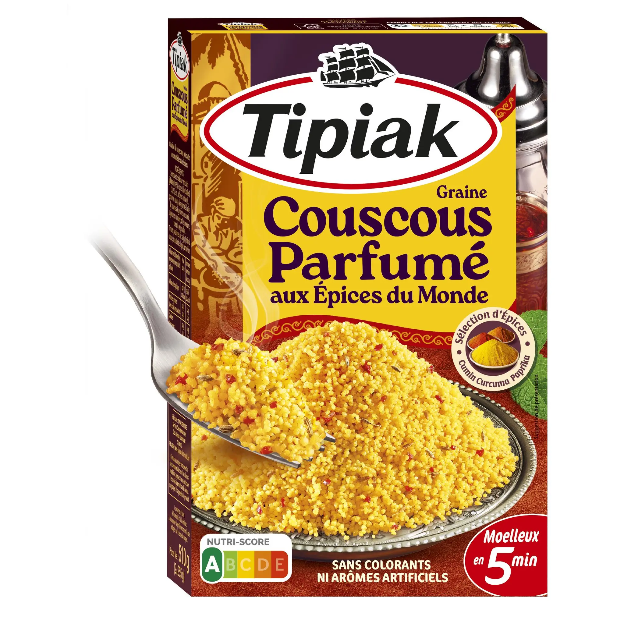 TIPIAK Graines de couscous parfumé aux épices du monde sachets express