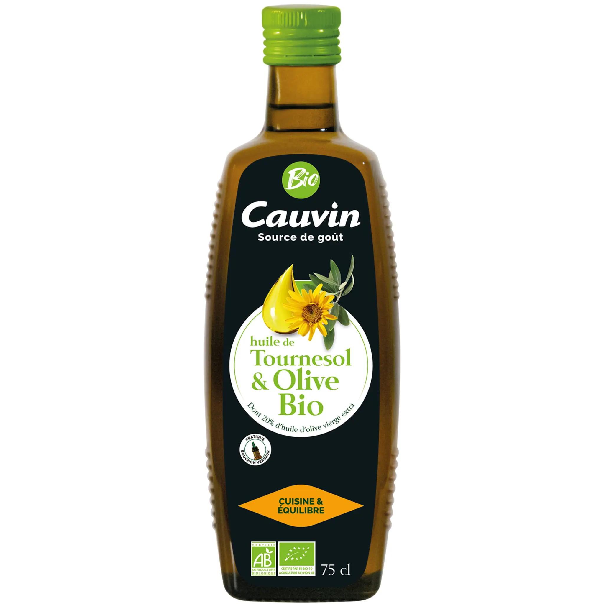 CAUVIN Huile de tournesol et olive bio avec bouchon verseur
