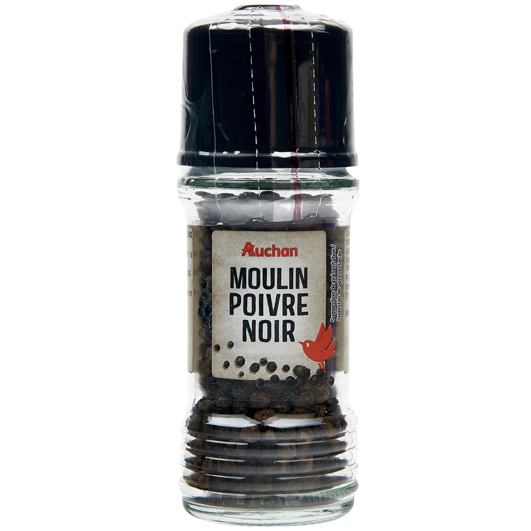 AUCHAN Poivre noir en grains en moulin