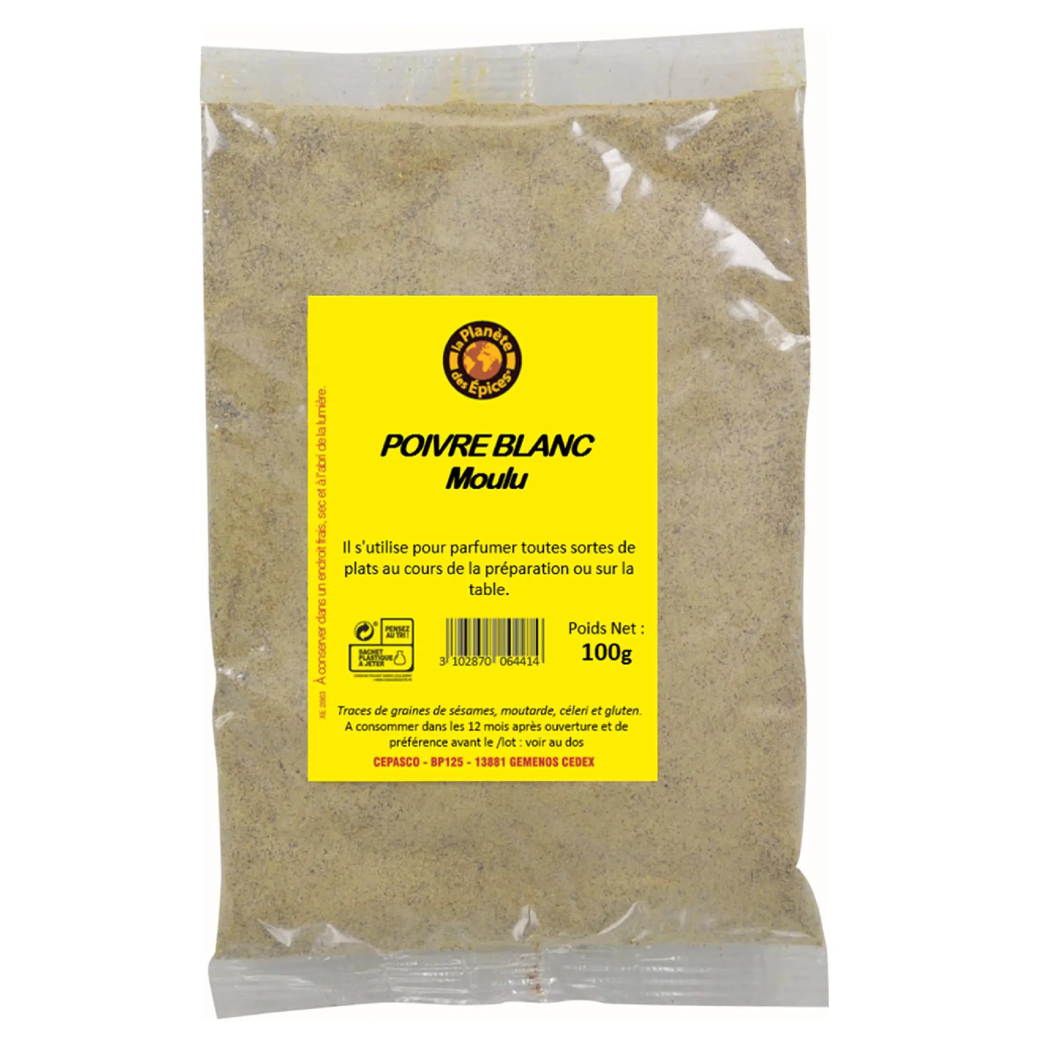 LA PLANETE DES EPICES Poivre blanc moulu en sachet