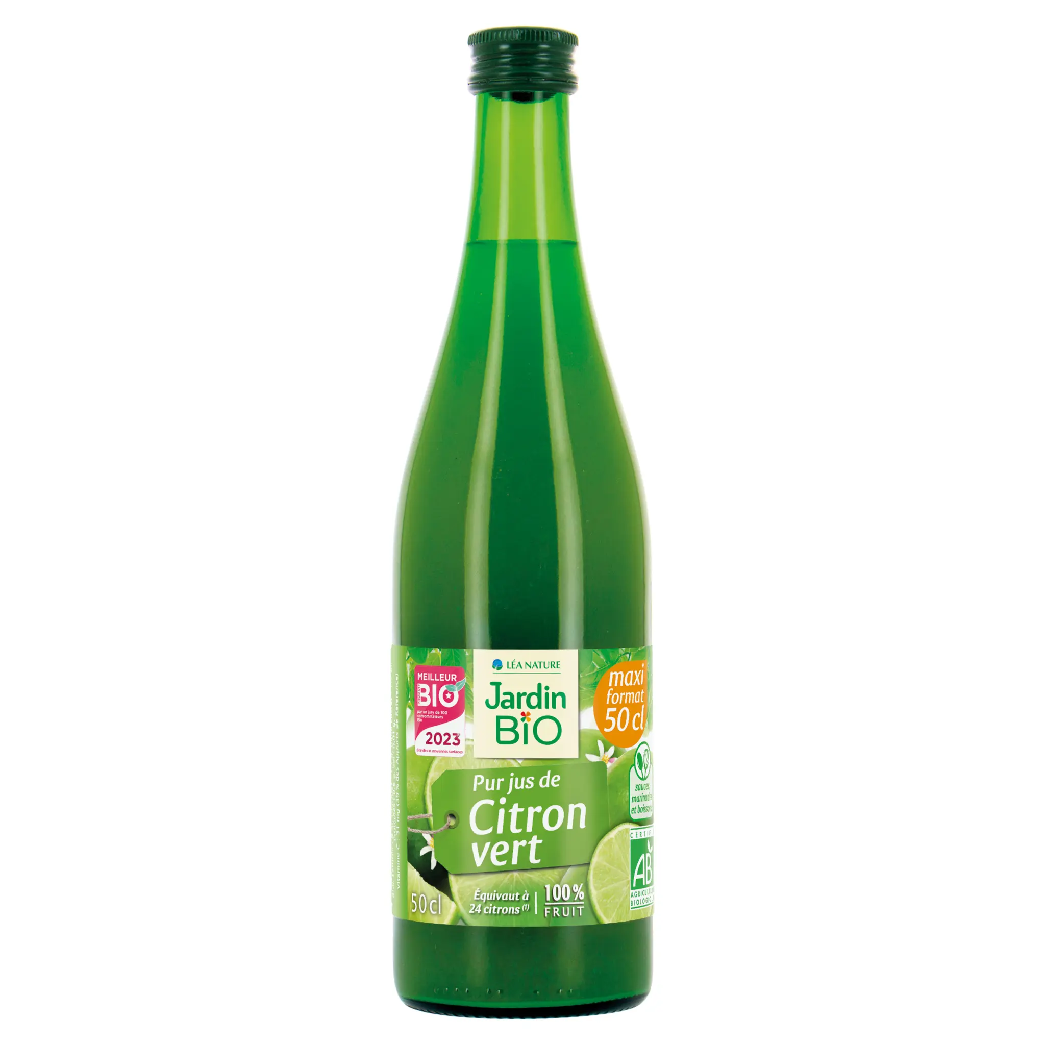 JARDIN BIO ETIC Pur jus de citron vert bio en bouteille maxi format